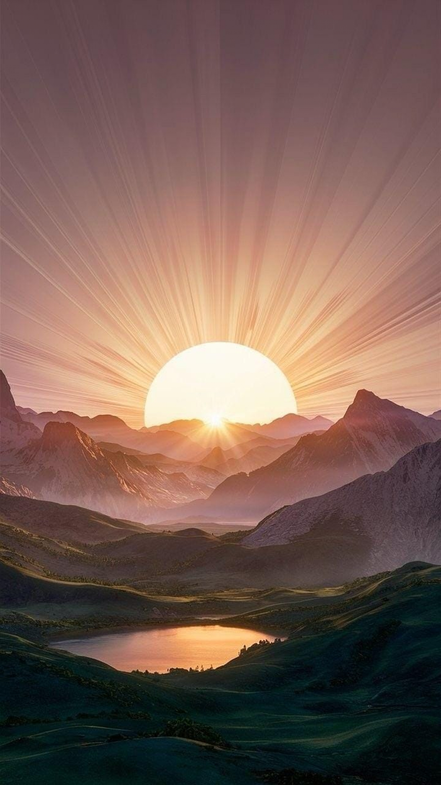 Sun Rays Over The Mountain Landscape Nature