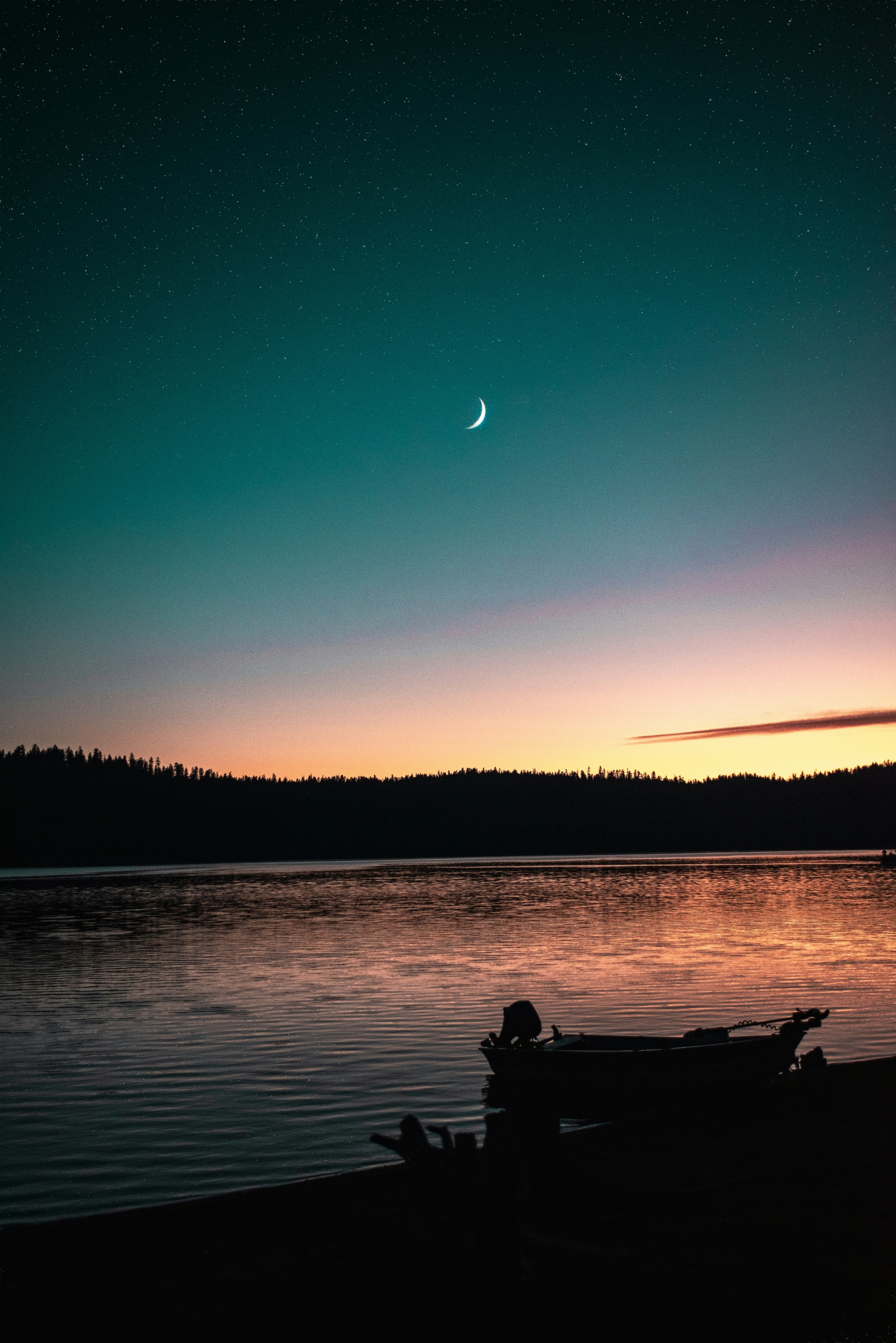 Sunset Moon Over The Lake