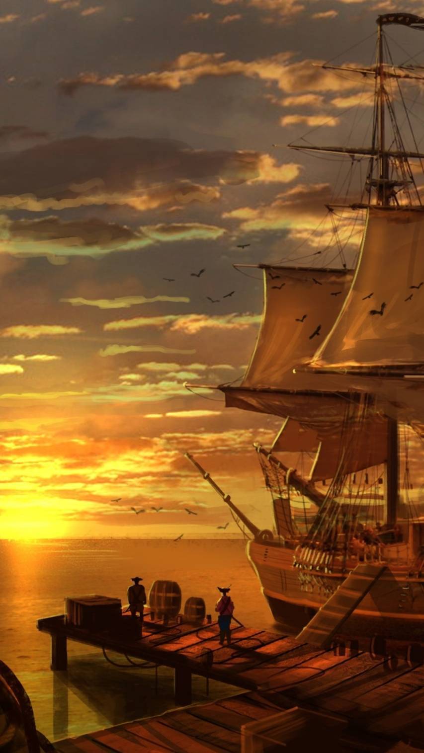 Sunset Pirates Ship iPhone Wallpaper wallpaper for Apple iPhone, Apple Watch, Mac, iPad and Apple Watch