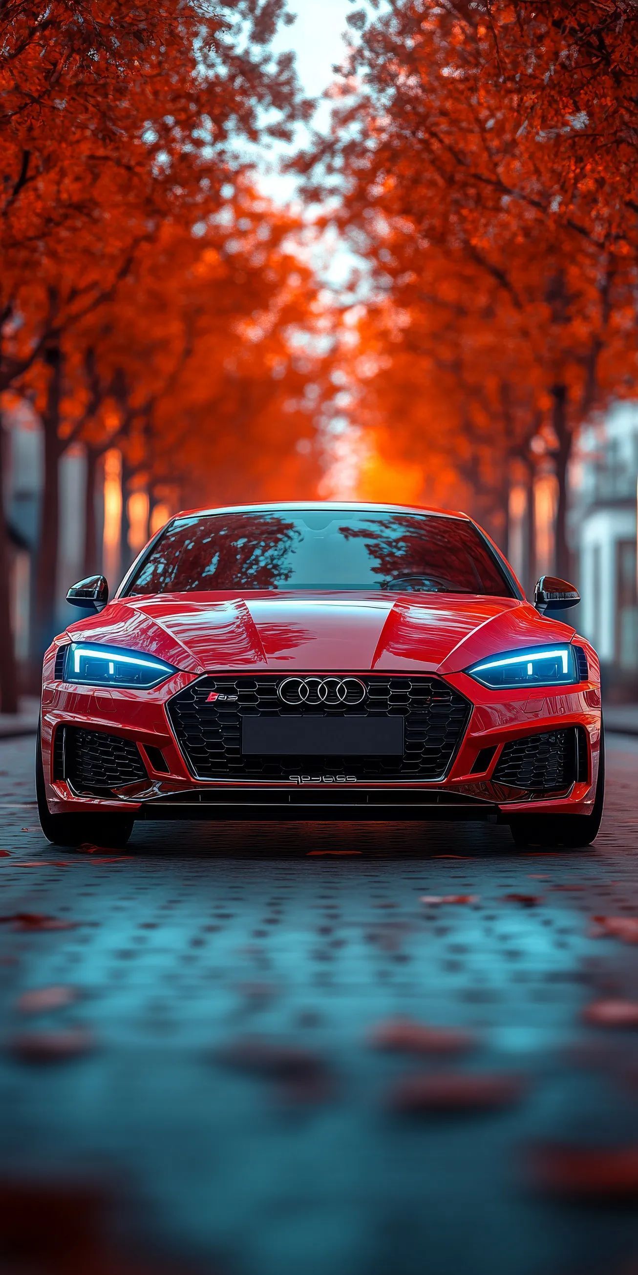 Supercars Super Car Luxury Motors Red Audi Autumn Fall wallpaper for Apple iPhone, Apple Watch, Mac, iPad and Apple Watch