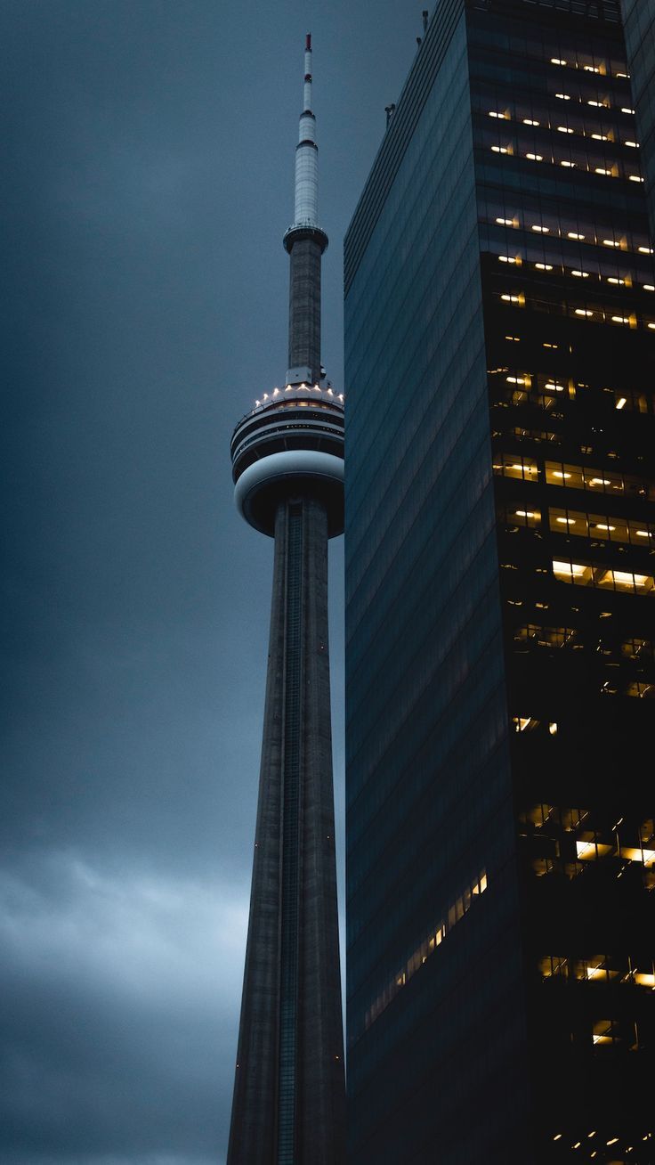 Toronto City Lake Ontario Canada CN Tower Darkness