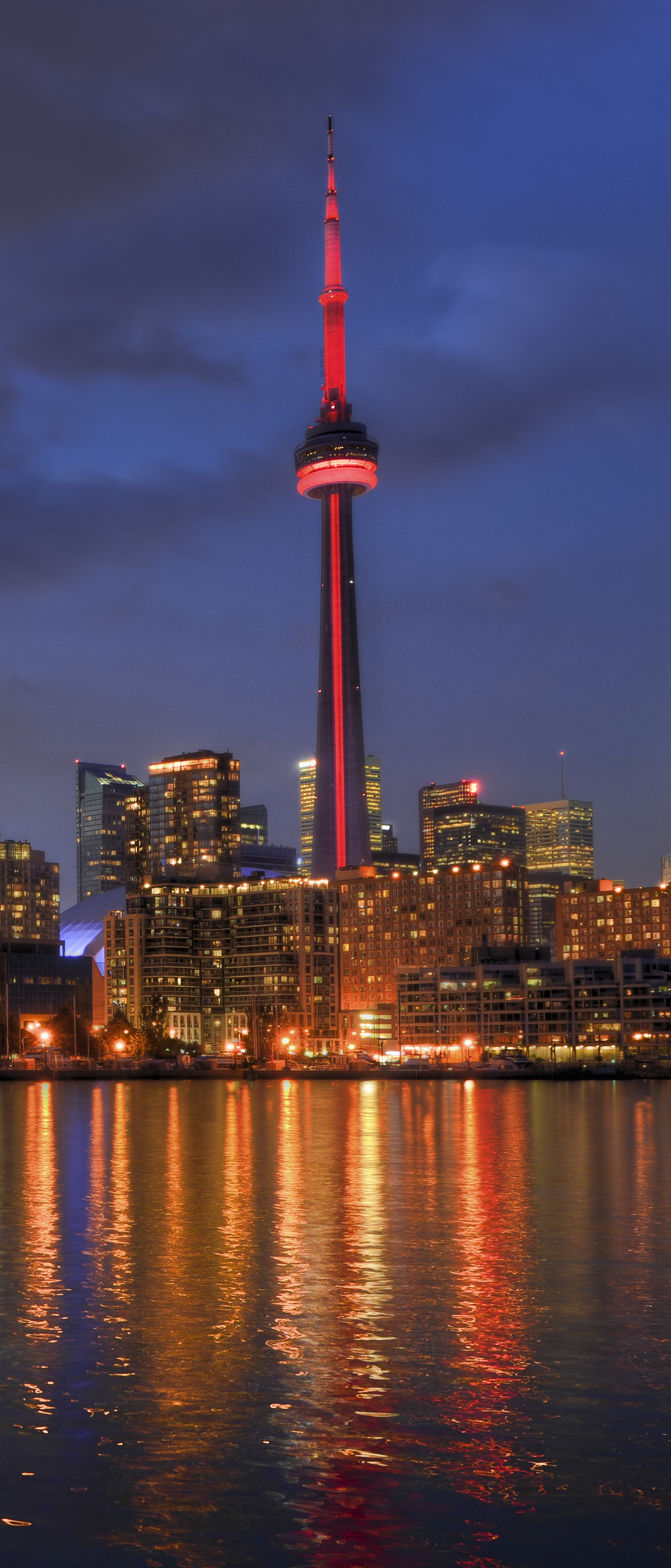 Toronto City Lake Ontario Canada CN Tower Skyline Red