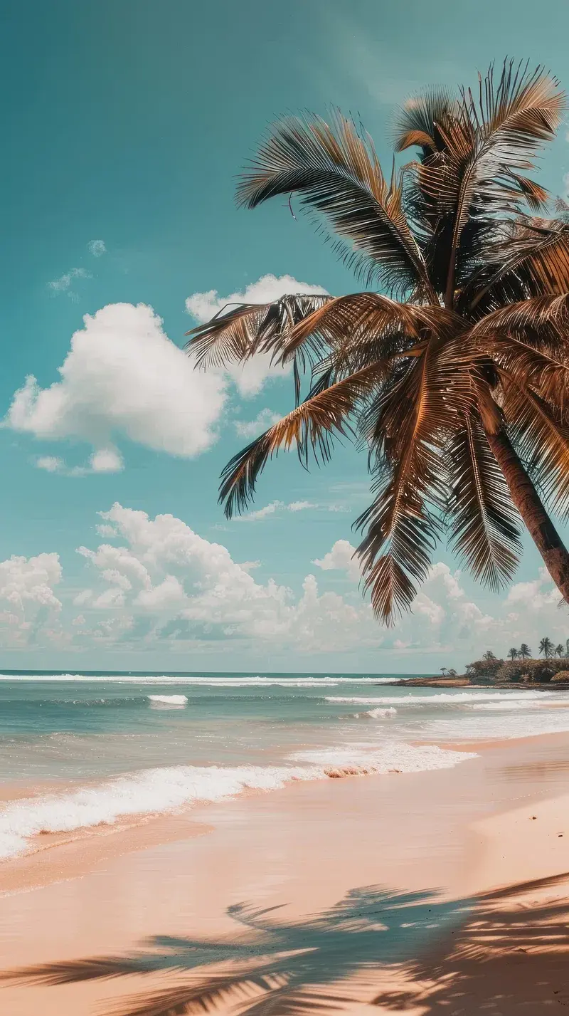 Tropical Palm Tree By The Beach Sepia Filtered wallpaper for Apple iPhone, Apple Watch, Mac, iPad and Apple Watch