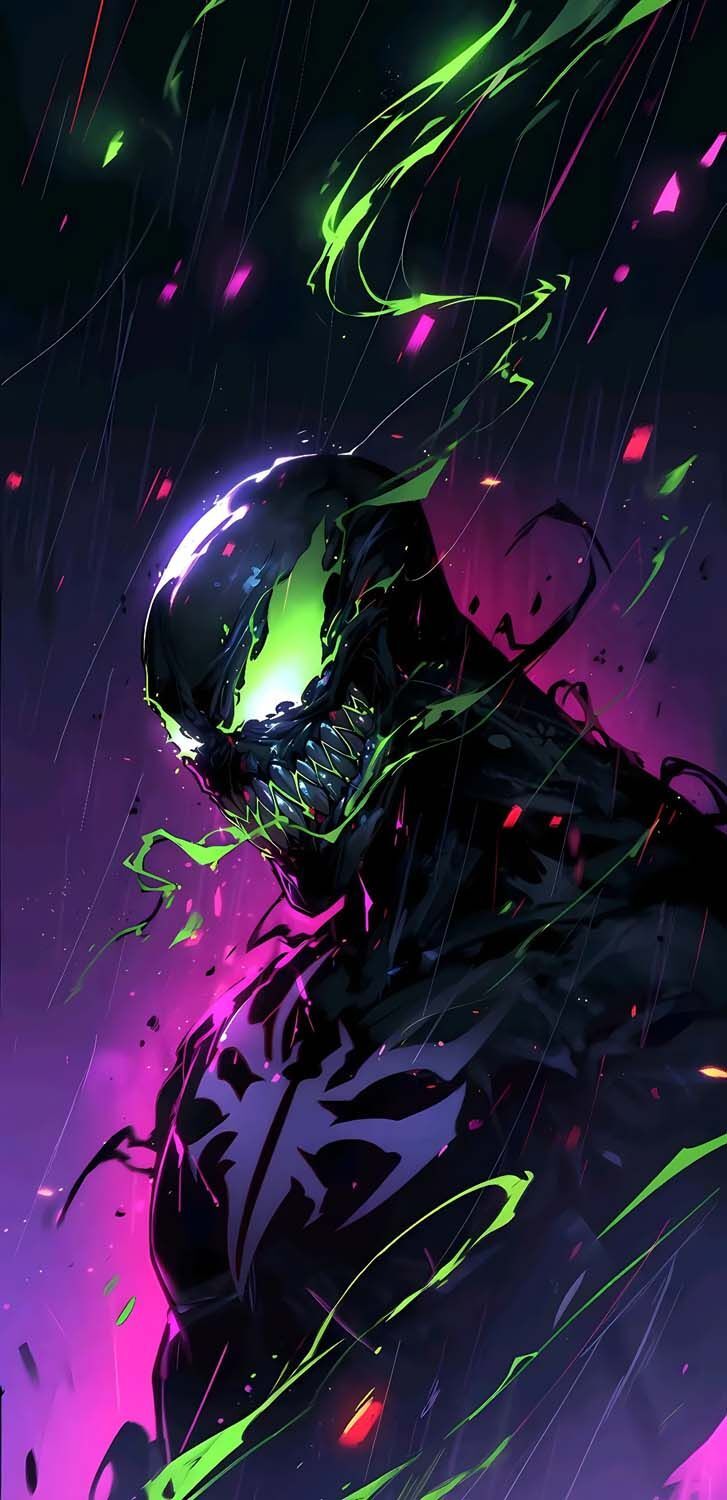 Venom Marvel Movie Spiderman Spider-man Neon Green Purple wallpaper for Apple iPhone, Apple Watch, Mac, iPad and Apple Watch