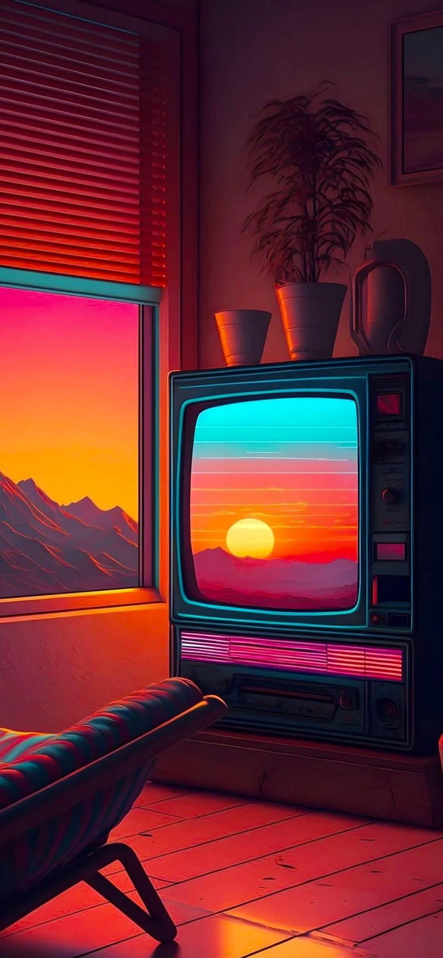 Vintage TV Sunset Reflection