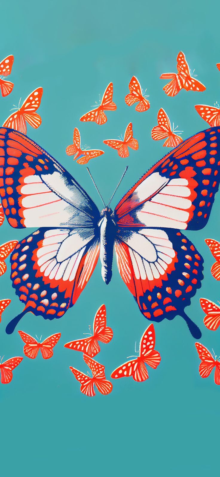 Wallpaper For Apple iPhone Creative Unique Monarch Butterfly Butterflies Artwork Orange And Turquoise