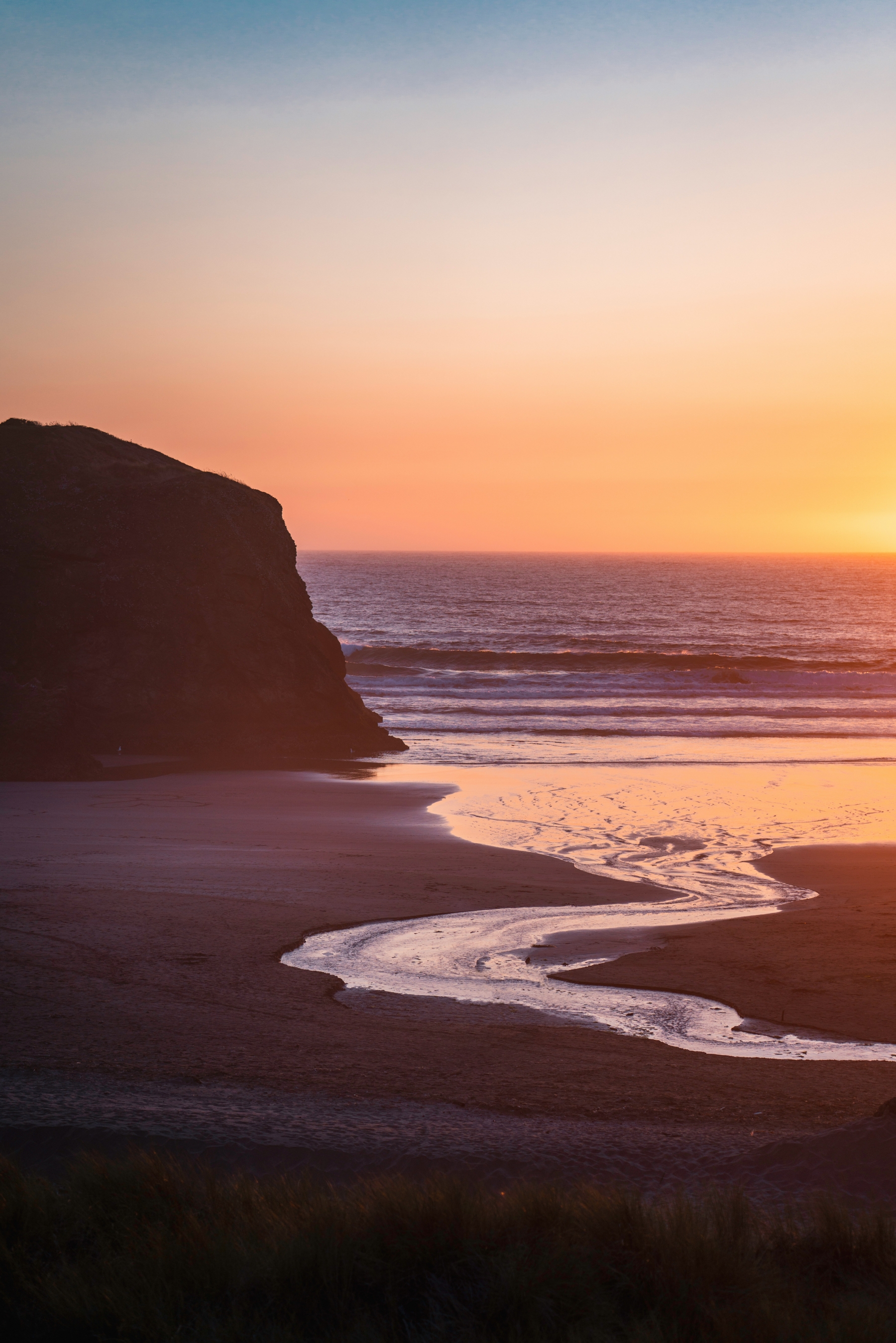 Washed Out Sunset Rocks Sand