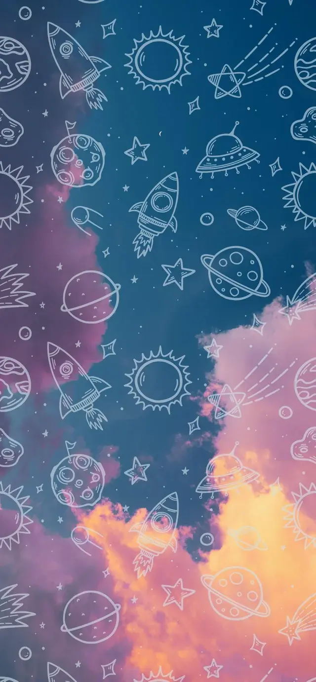Whimsical Space Doodle Wallpaper Perfect For iPhone Planets Stars Satellites