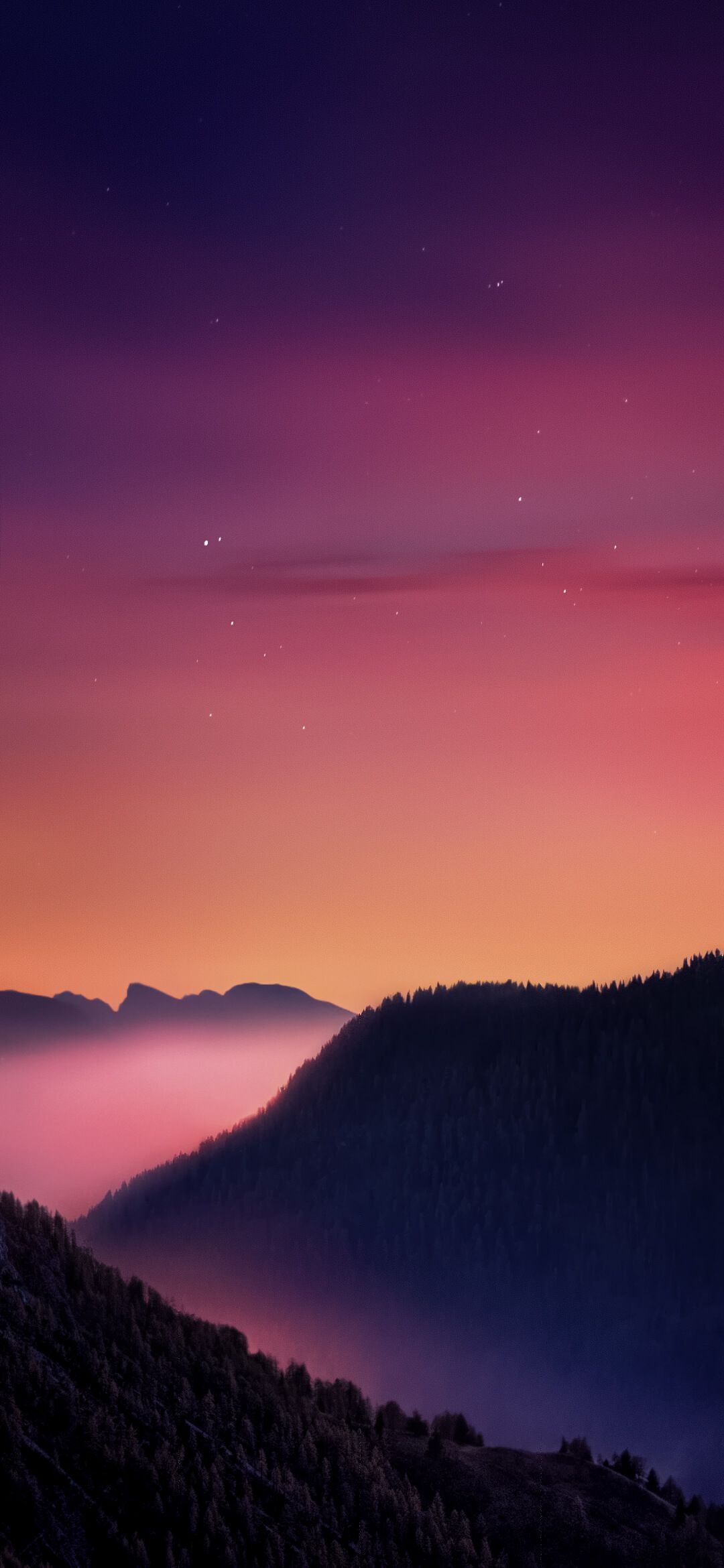 Xiaomi Poco X2 Stock Wallpapers Default Sunset Over Mountains With Stars And Foggy