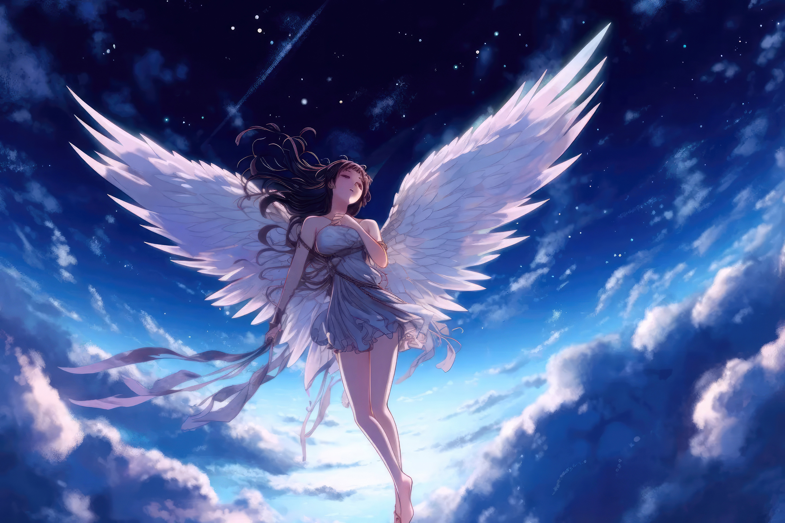 Anime Angel Girl Flying In Heaven Angels