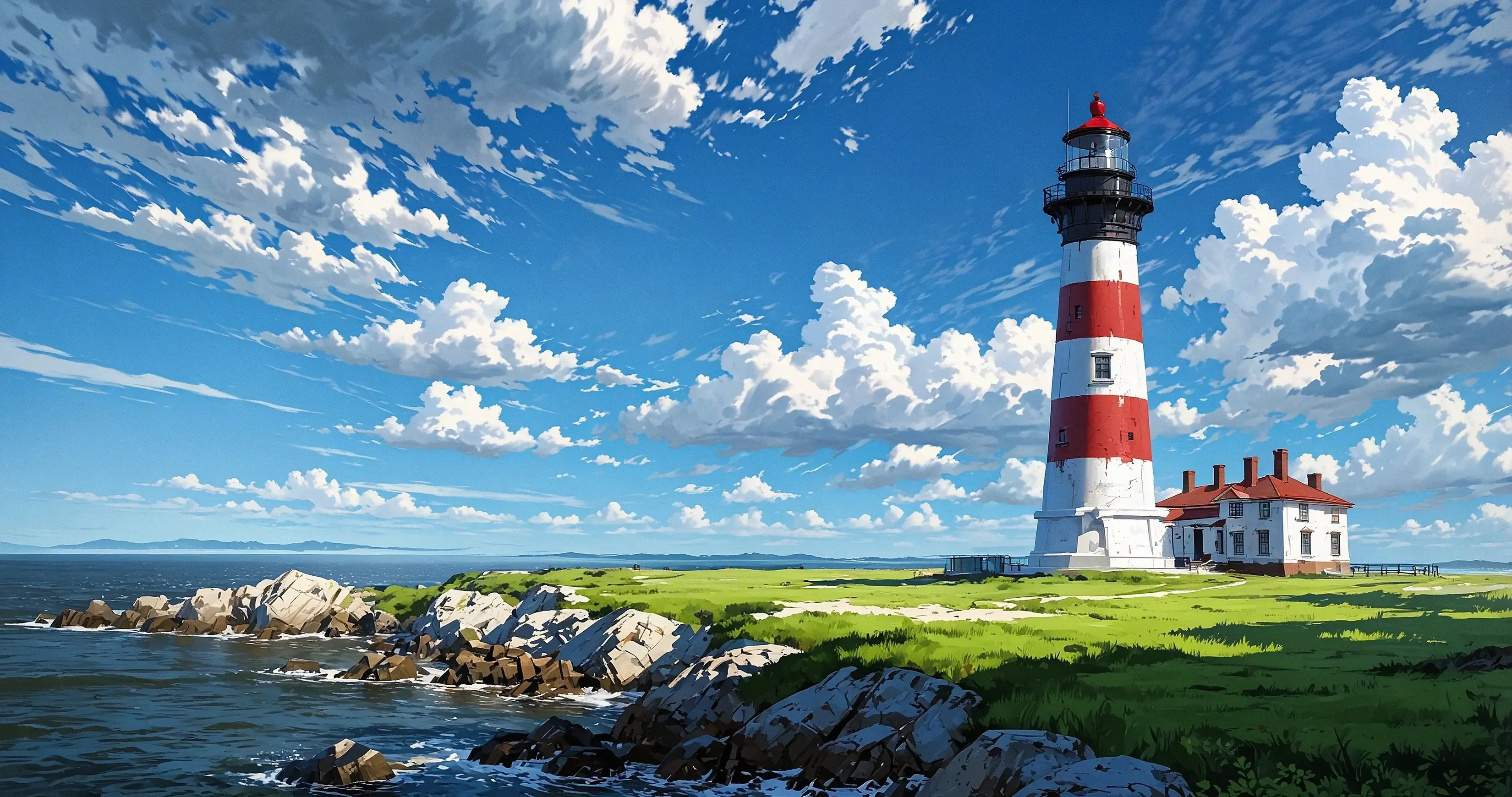 Anime Lighthouse With Blue Skies And Clouds Best Most Popular Free Download Wallpapers For MacBook Pro And MacBook Air And Microsoft Windows Desktop PCs 4K