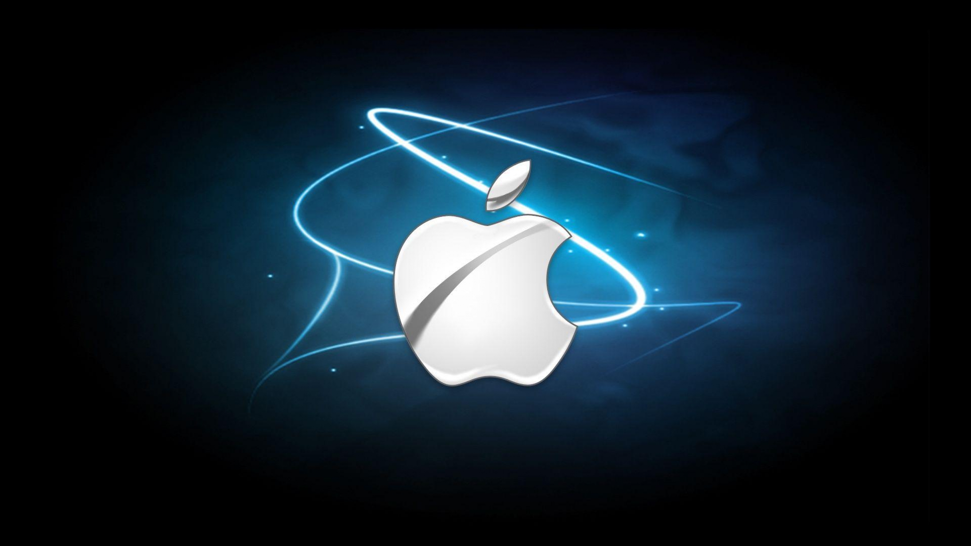 Apple Logo Brushed Metal Logo With Glowing Blue Neon wallpaper for Apple iPhone, Apple Watch, Mac, iPad and Apple Watch