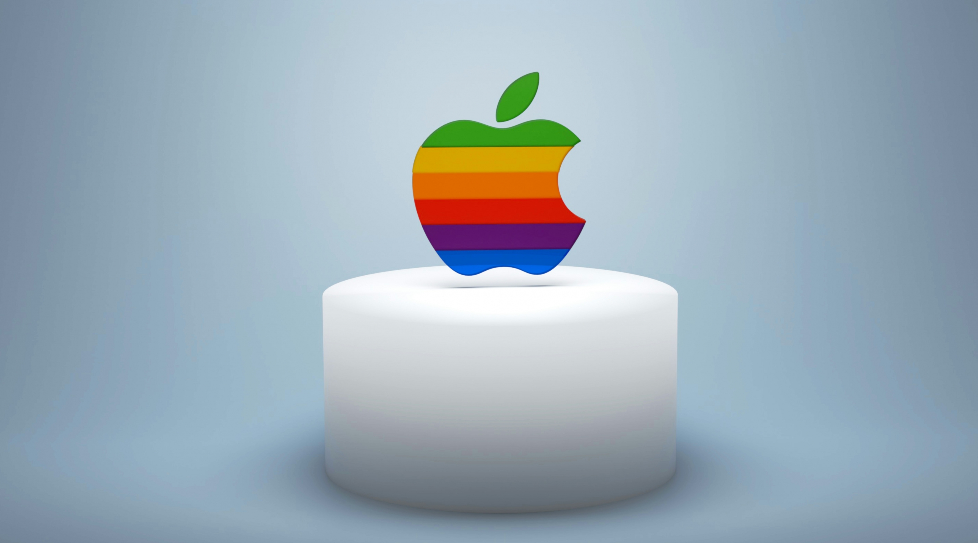 Apple Logo On A Pedestal 3D Apple Classic Logo Rainbow