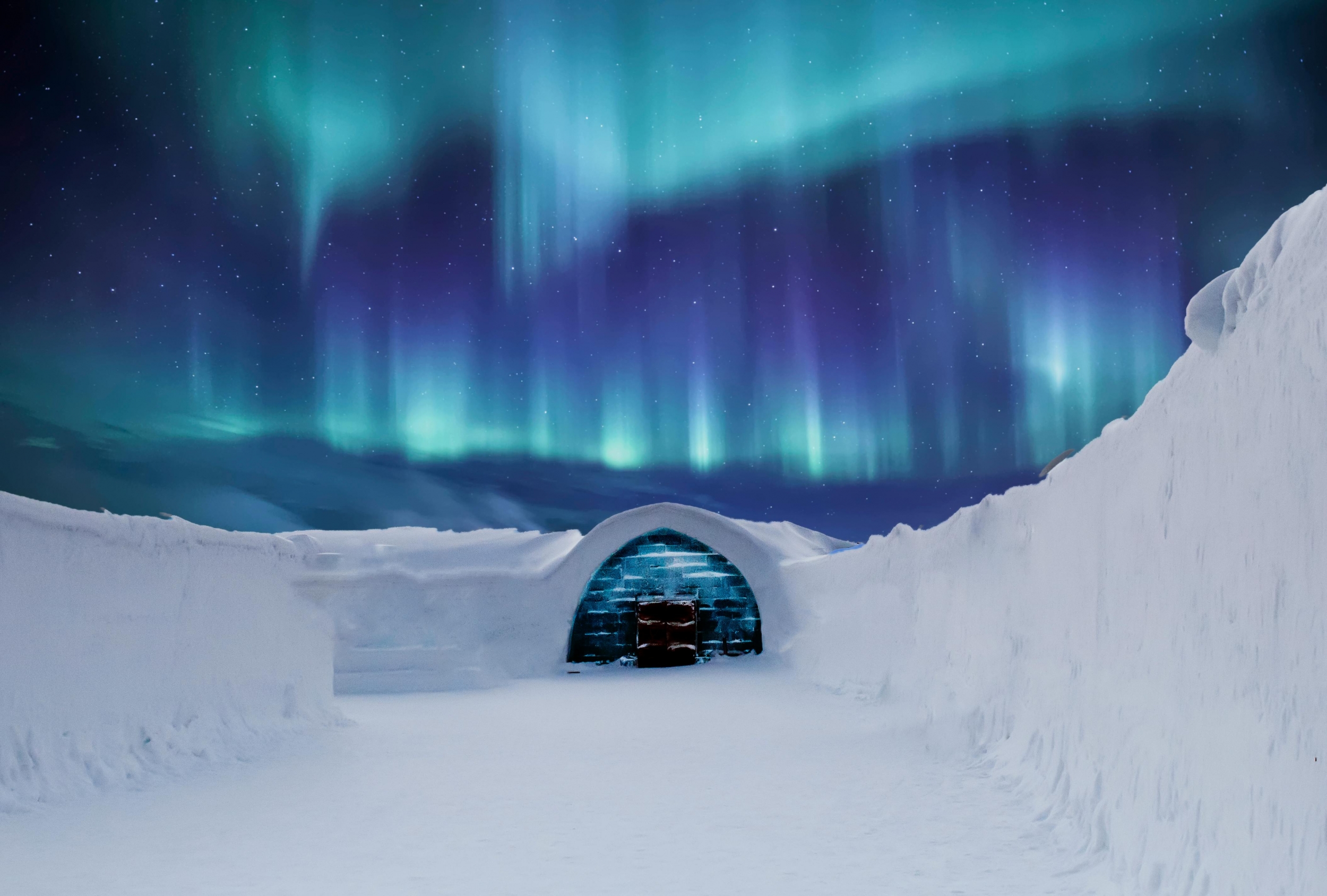 Aurora Borealis Northern Lights Over An Igloo wallpaper for Apple iPhone, Apple Watch, Mac, iPad and Apple Watch