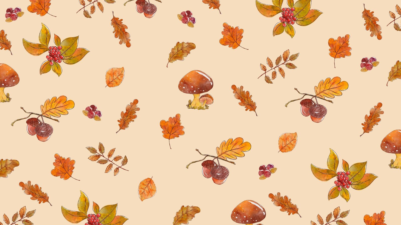 Autumn Hues Illustrated Pattern Desktop Wallpaper Thanksgiving Fall Season