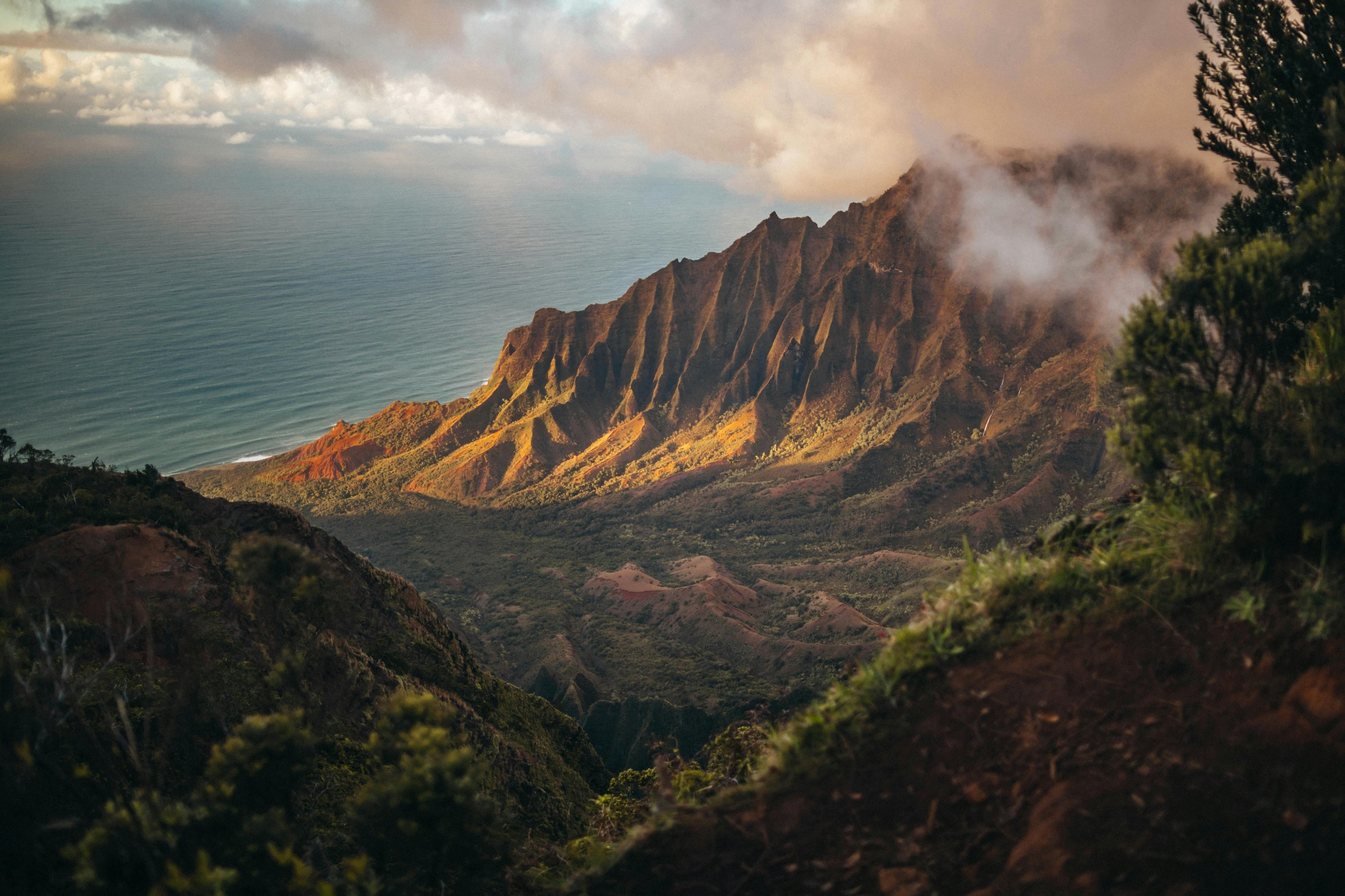 Beautiful Serene Landscape Nature With Green Shrubbery And Trees And Mountains