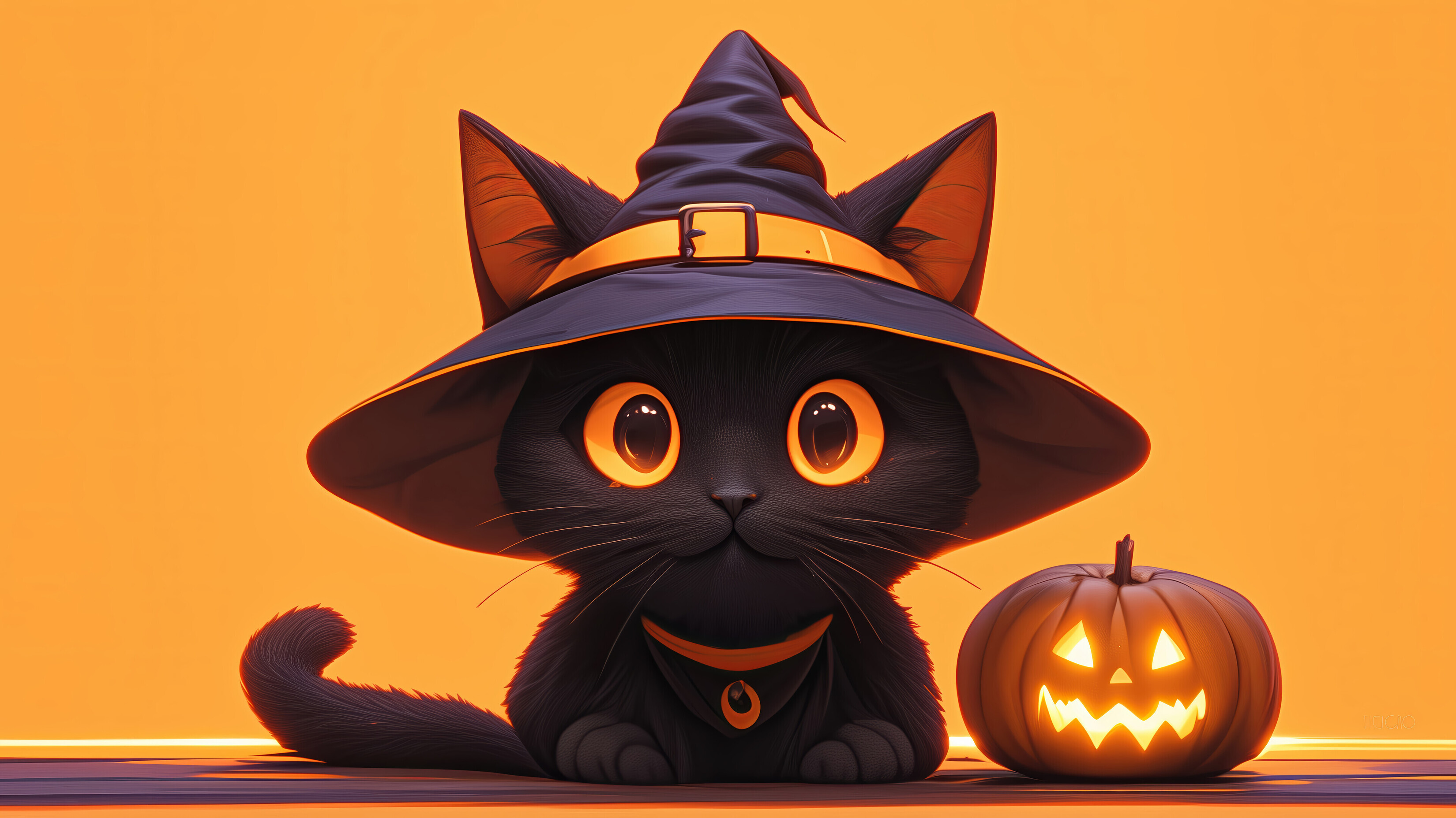 Black Cat Halloween Seasonal Pumpkin Head Animals 4K Wallpaper