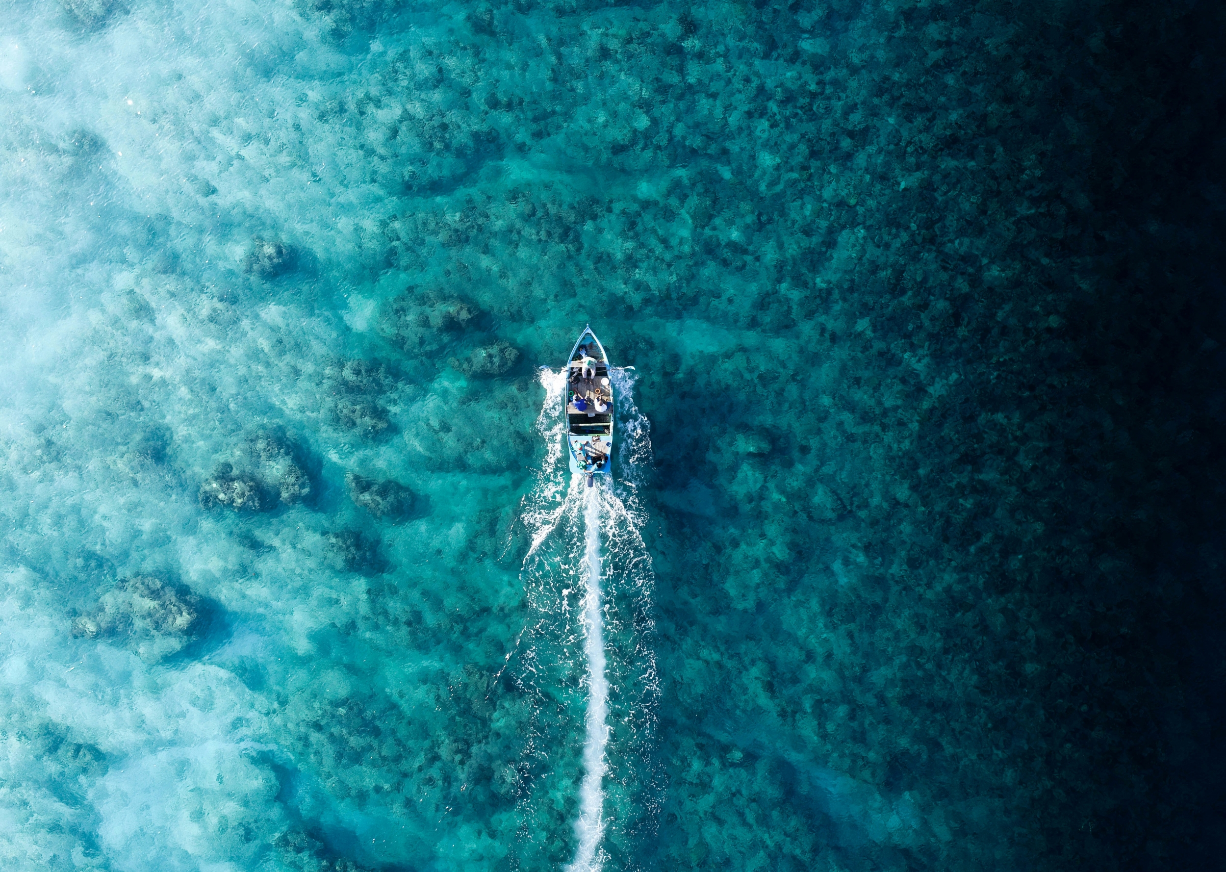 Boat Speeds In The Water Drone Shot Taken From Above