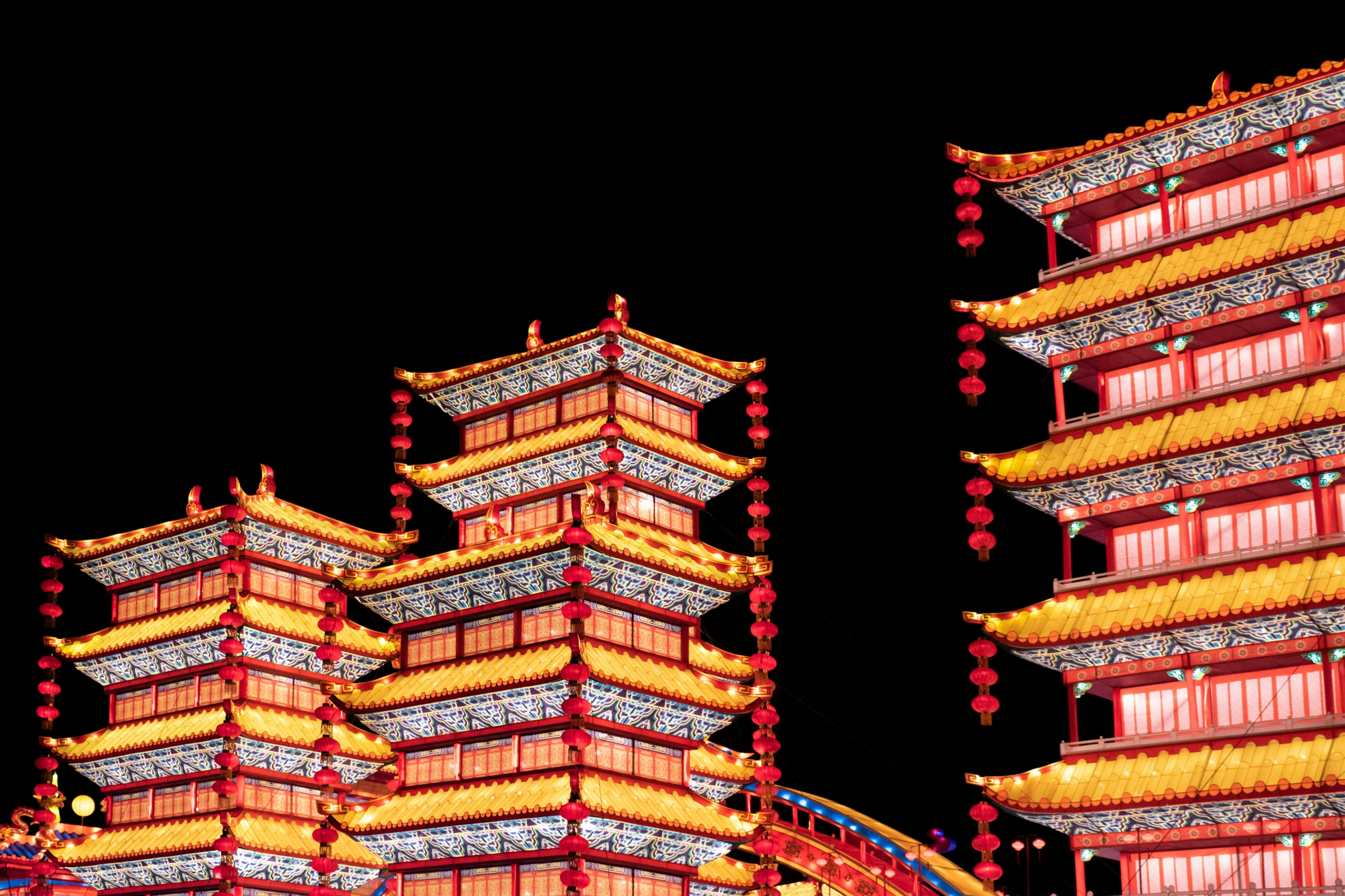 Chinese Architecture Shot At Night wallpaper for Apple iPhone, Apple Watch, Mac, iPad and Apple Watch