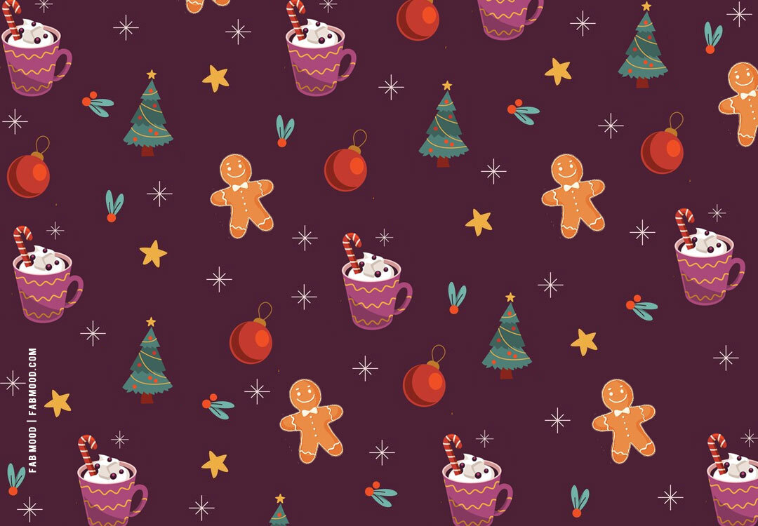 Christmas Wallpaper Gingerbread Men Man Tree And Hot Cocoa Chocolate wallpaper for Apple iPhone, Apple Watch, Mac, iPad and Apple Watch