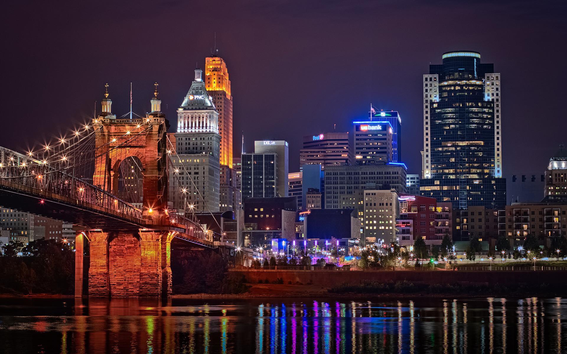 City Skyline LED Lights Glowing Ohio State United States Of America USA