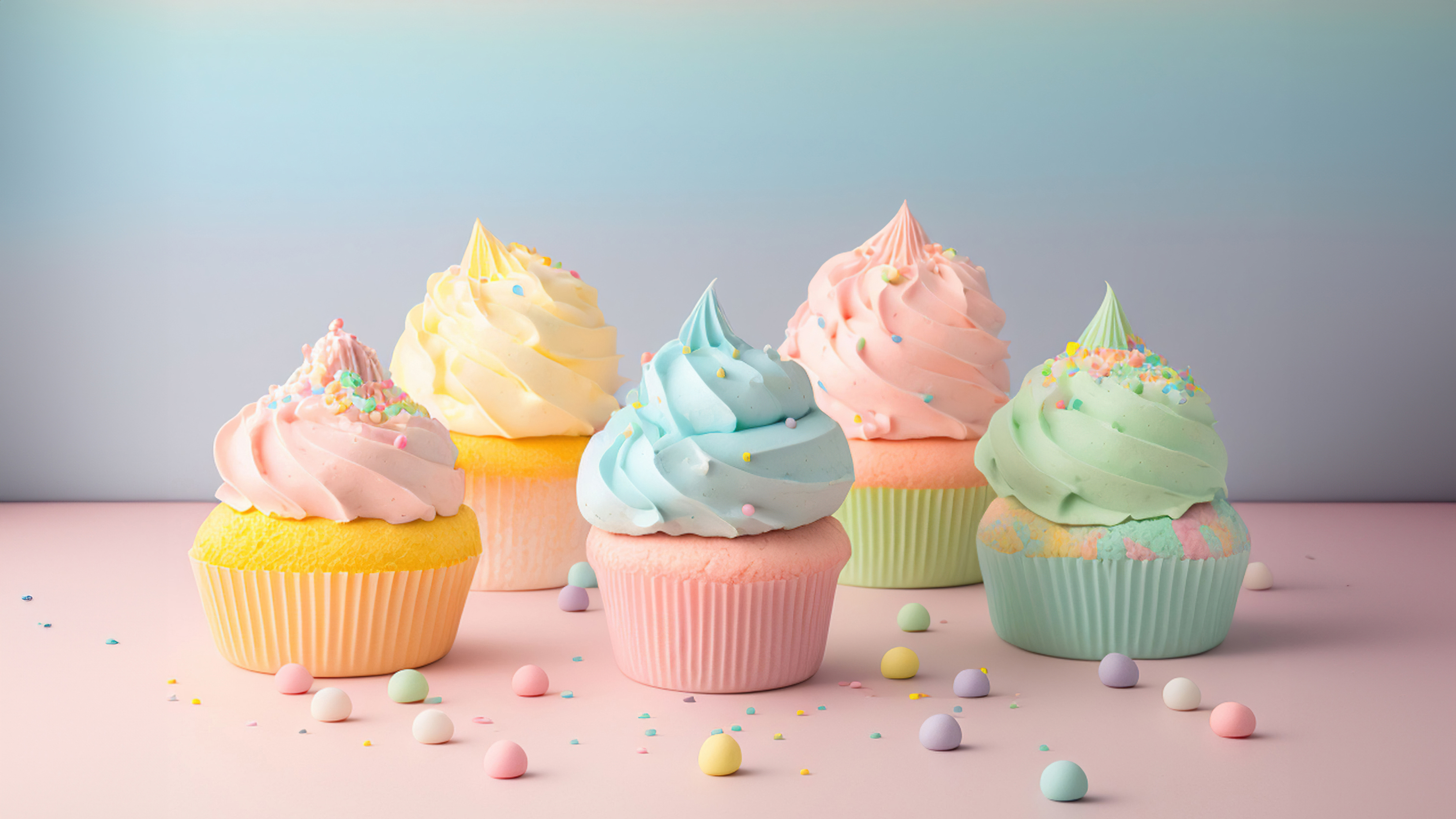 Colorful Vanilla Buttercream Cupcakes Cute 8K Ultra-HD Ultra HD Computer Desktop Image Screensavers Wallpapers Backgrounds Backdrops Display Image Theme 4K Mac And PC wallpaper for Apple iPhone, Apple Watch, Mac, iPad and Apple Watch
