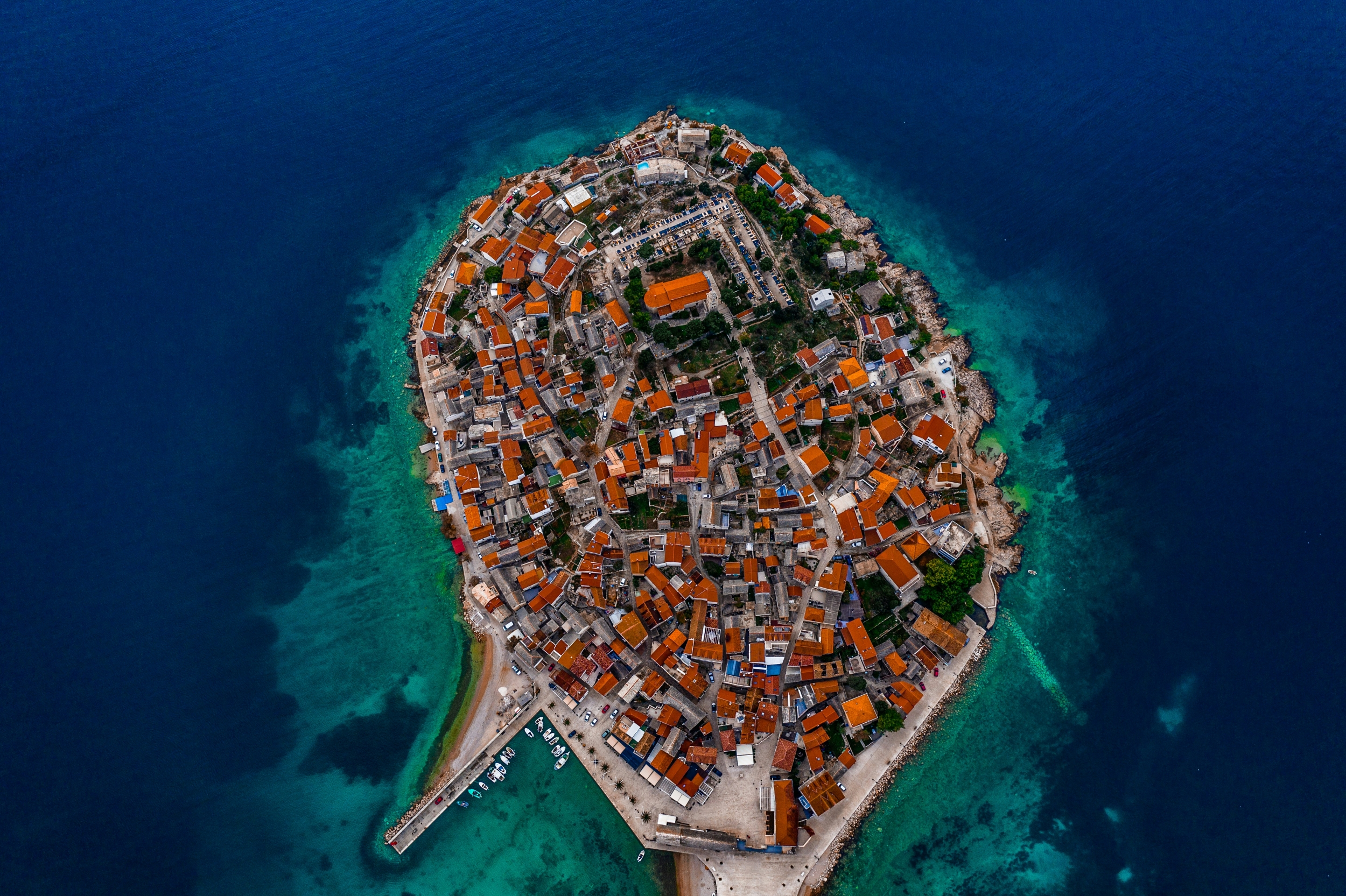 Croatia Crowded Island City From Above