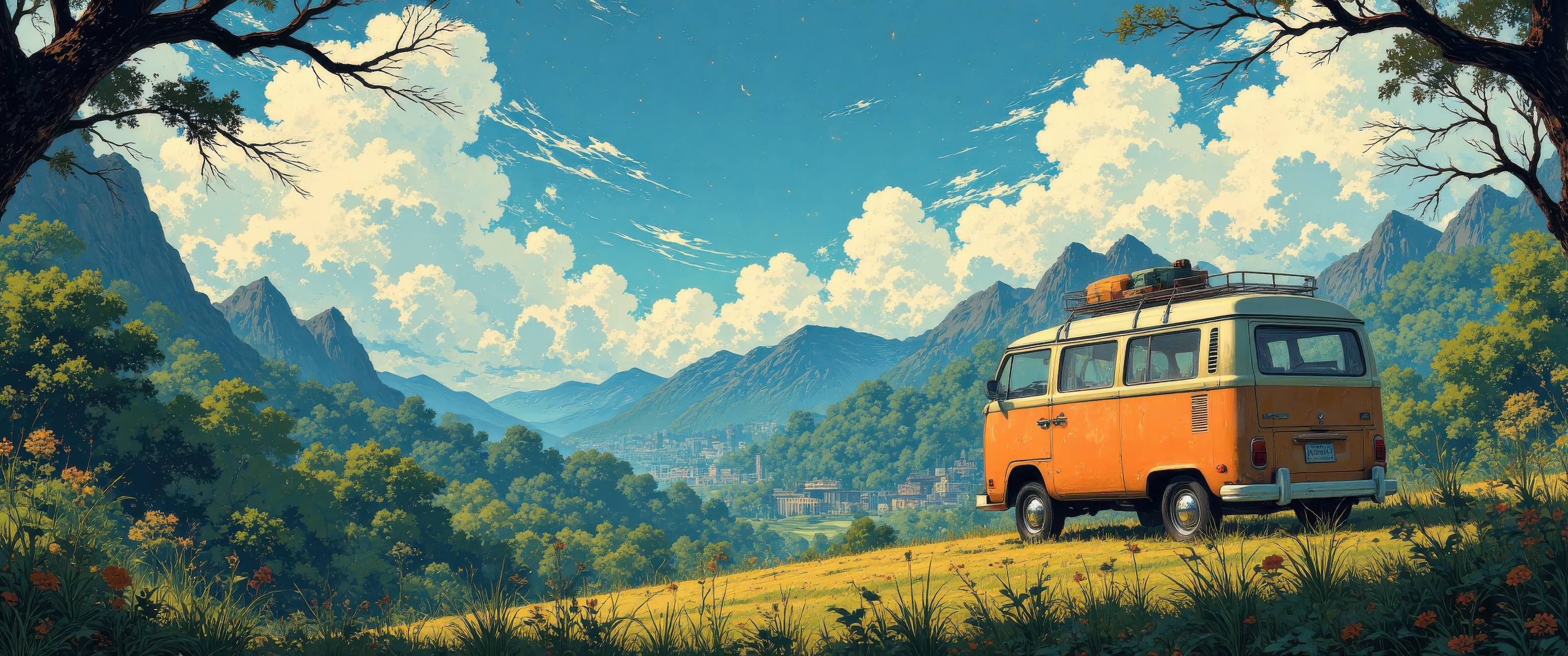 Cute Anime Minivan Camper Van With A Serene Cozy Relaxing Landscape View Best 4K Desktop Wallpapers Backdrops And 8K Backgrounds 12k High Resolution HD Of 2025 For Apple Mac Windows PC Linux Chrome