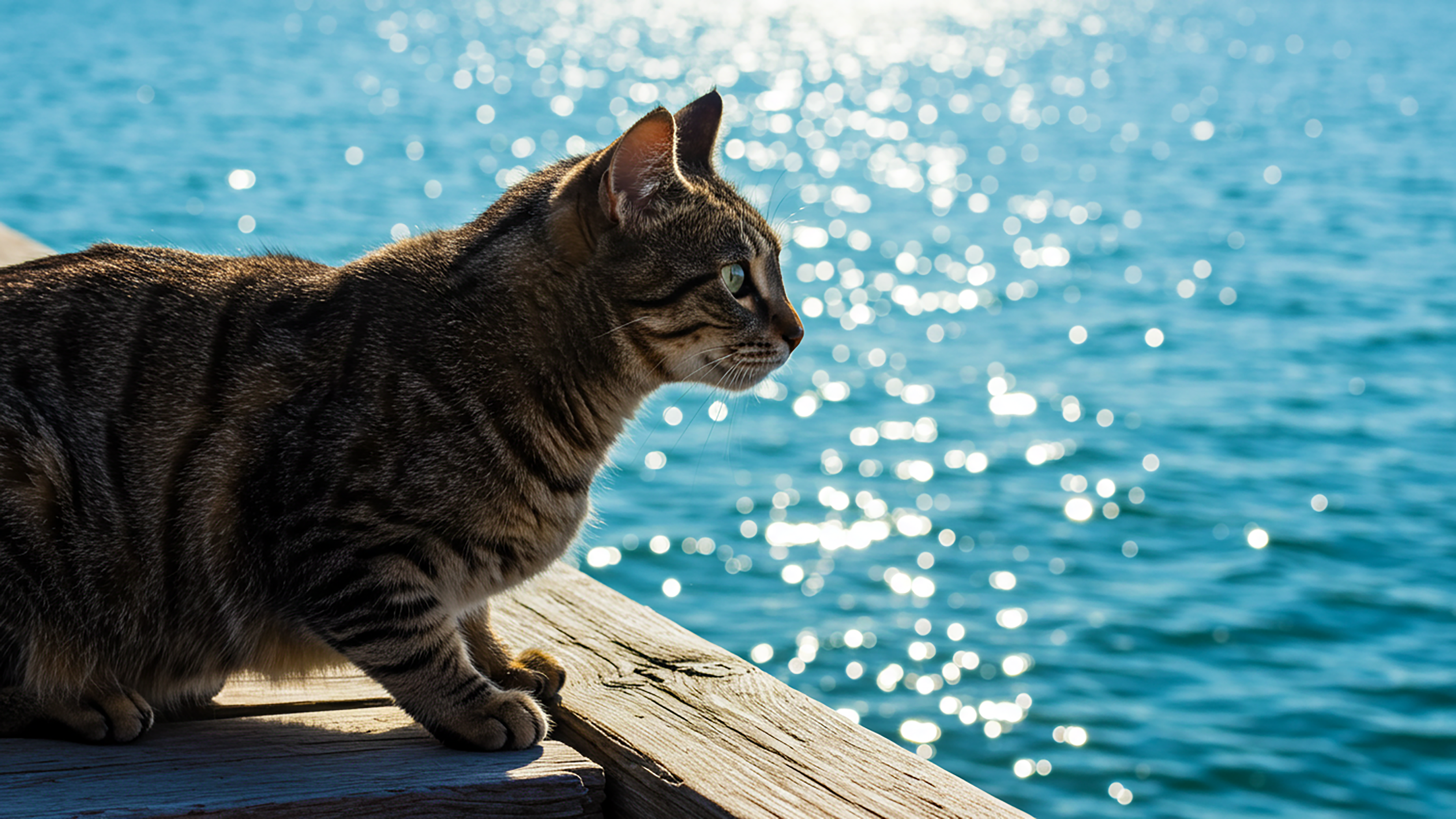 Cute Cat By The Ocean 2025 Best Ultra HD High Resolution 4K Desktop Backgrounds Wallpapers For Mac Linux And Windows PC wallpaper for Apple iPhone, Apple Watch, Mac, iPad and Apple Watch