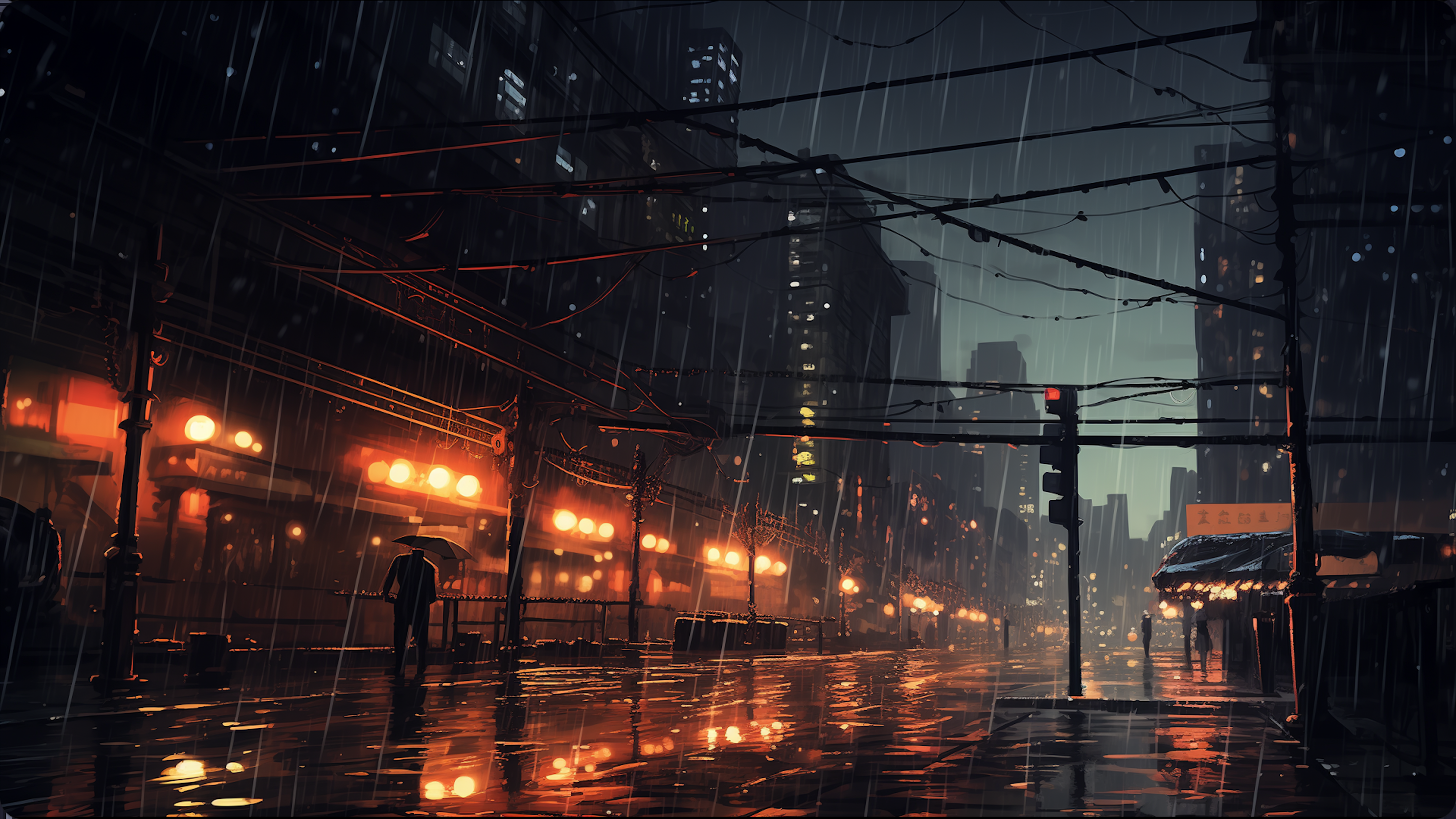 Dark Sci-fi Science Fiction Street With Neon Lights Raining Best 4K Desktop Wallpapers Backdrops And 8K Backgrounds 12k High Resolution HD Of 2025 For Apple Mac Windows PC Linux Chromeboo