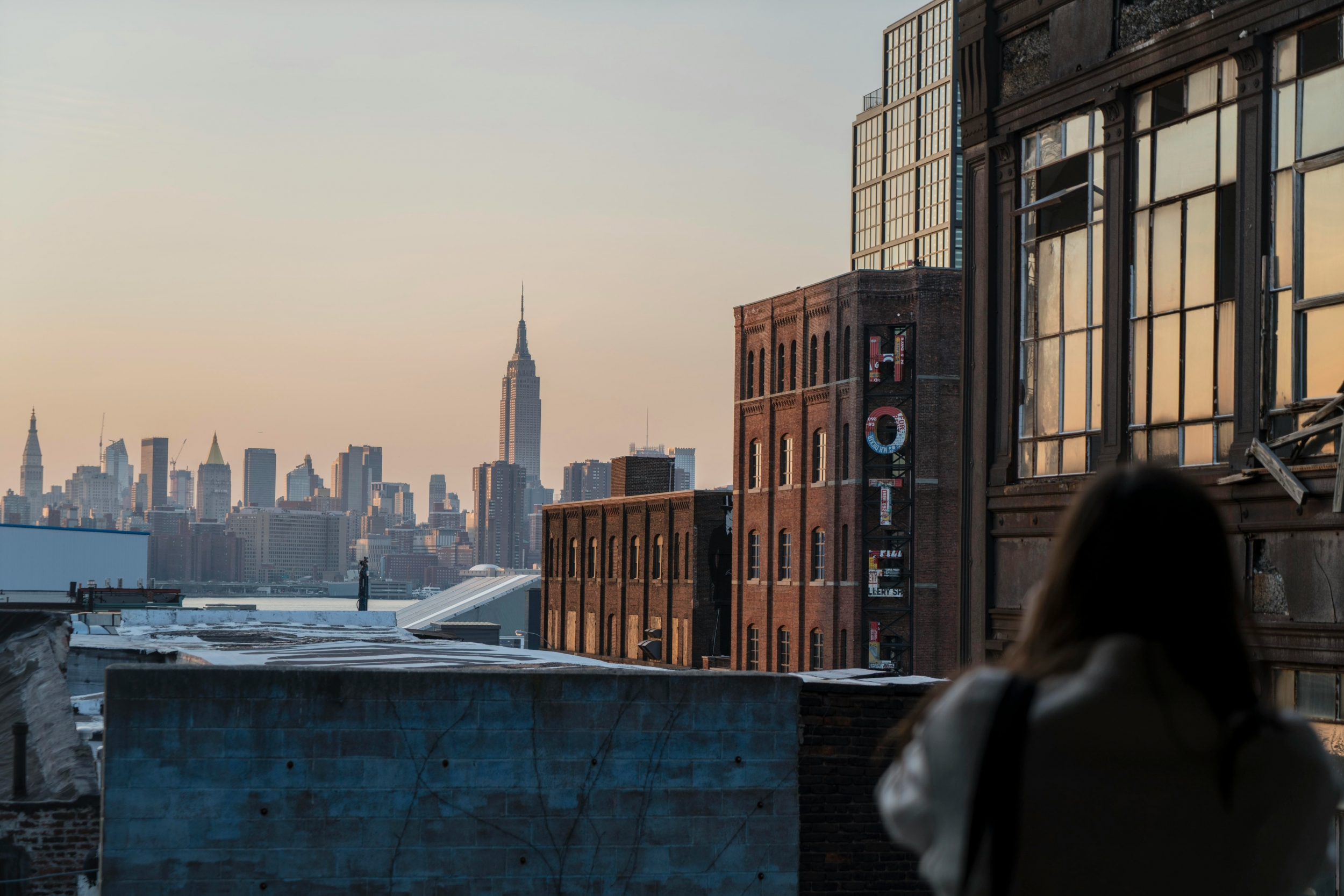 Girls Looks On To New York City At Dusk