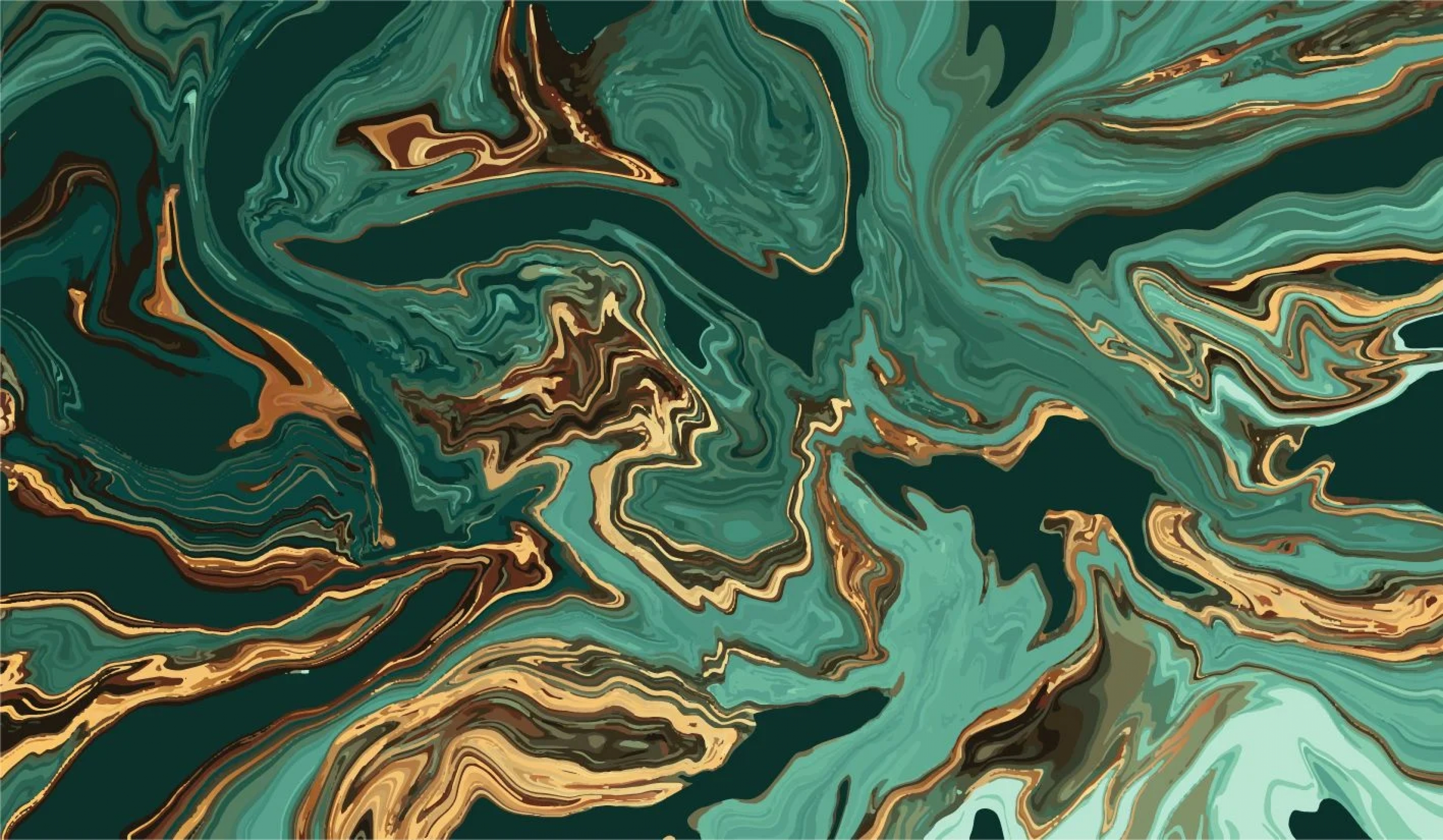 Gold And Green Abstract Paint Spill Liquid Swirls