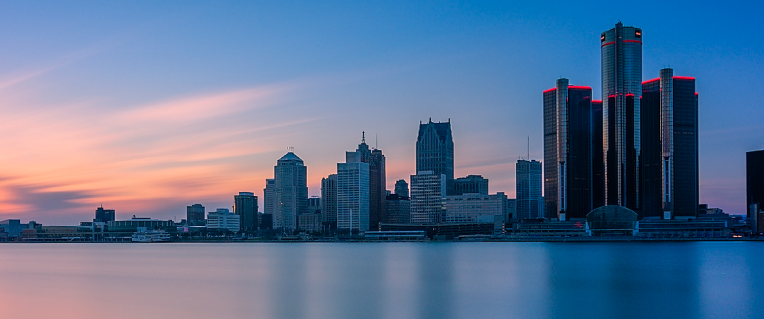 Golden Hour Skyscrapers Of Detroit City Michigan United States USA