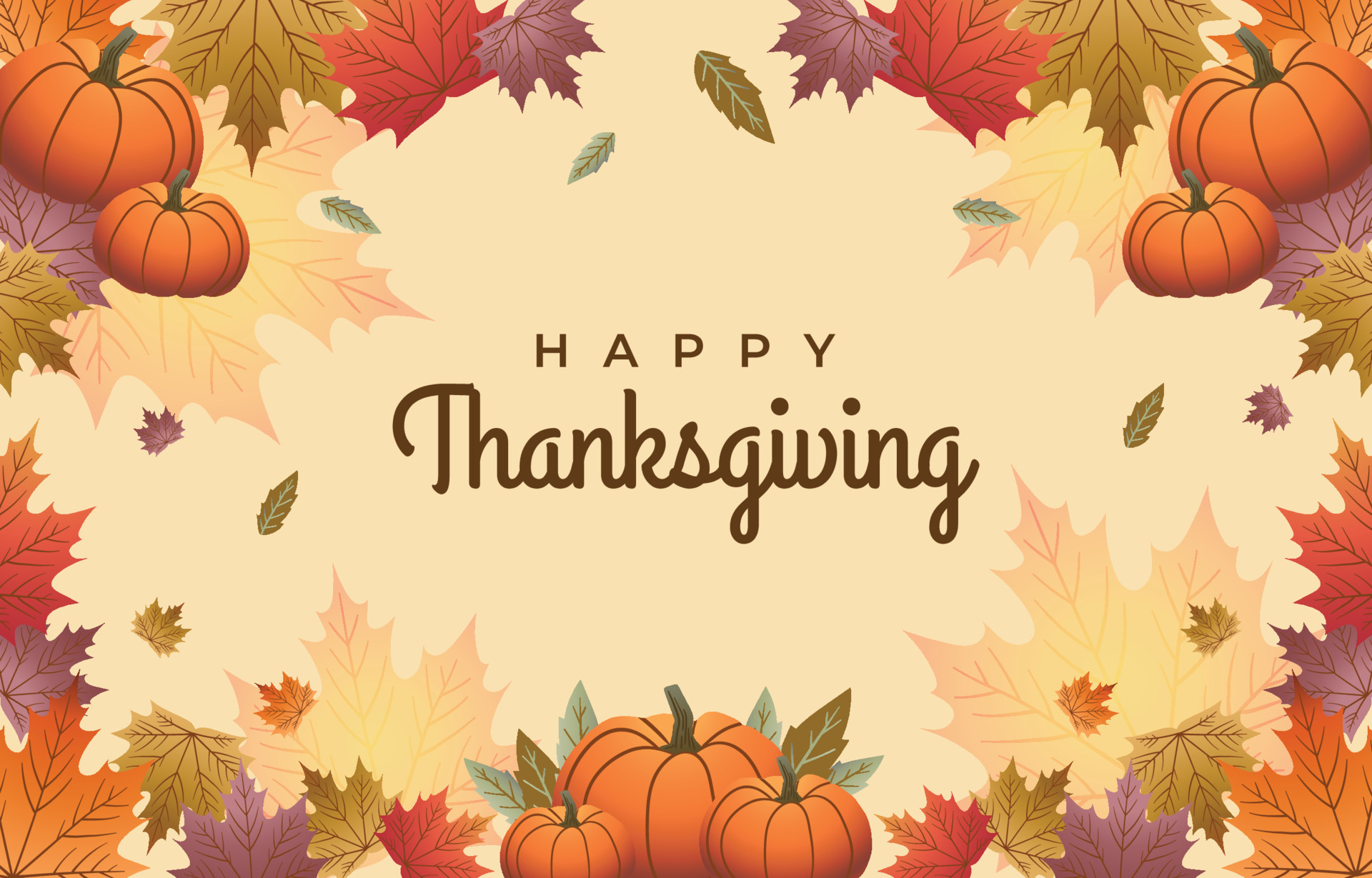 Happy Thanksgiving Text Seasonal Wallpapers For Thanksgiving Autumn Fall Leaves Pumpkins wallpaper for Apple iPhone, Apple Watch, Mac, iPad and Apple Watch