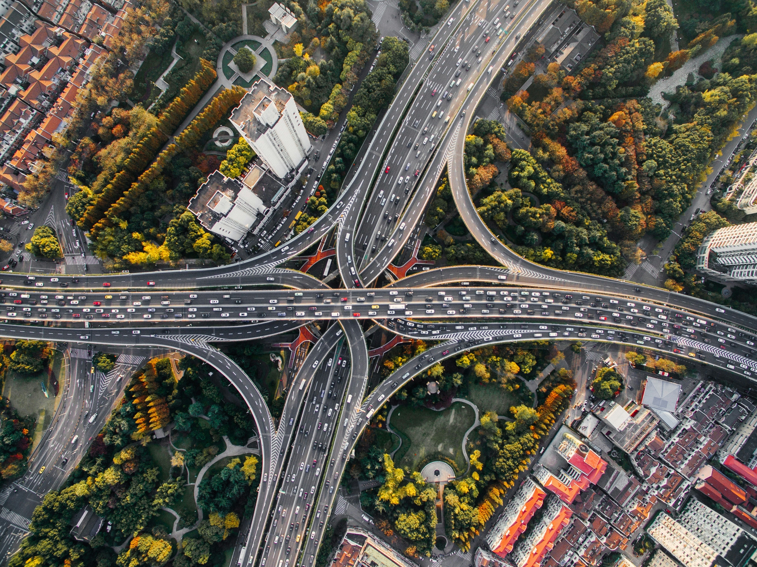 Highways Intersect At A Single Chokepoint From Above Droneshot HD 4K