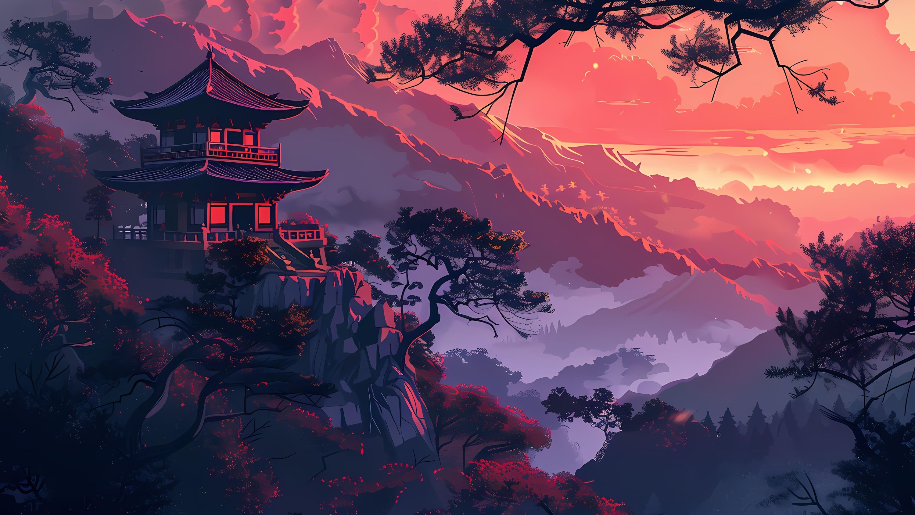 Japanese Anime Style Cozy Sunset Landscape Best 4K Desktop Wallpapers Backdrops And 8K Backgrounds 12k High Resolution HD Of 2025 For Apple Mac Windows PC Linux Chromebooks