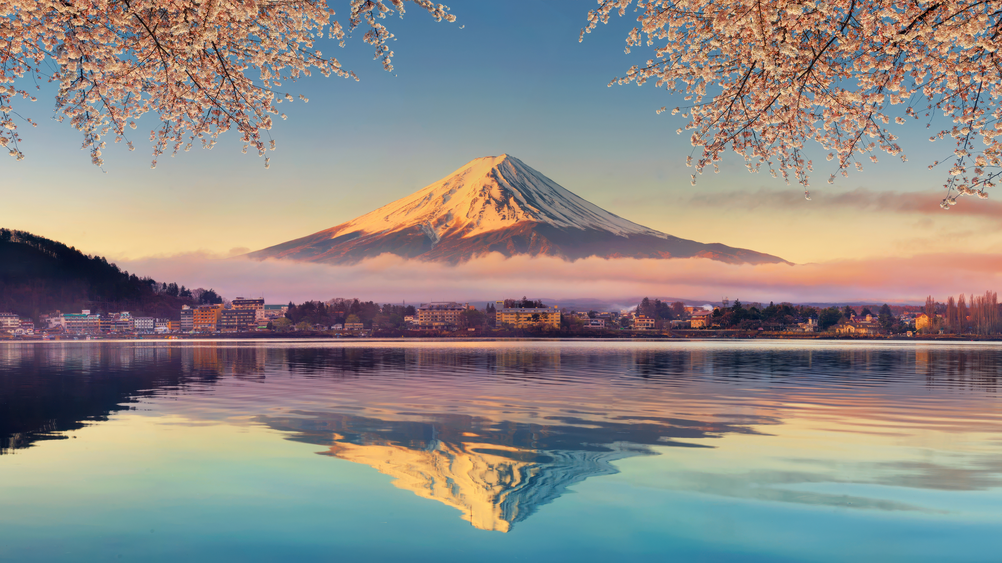 Lake Kawaguchi Mountains Landscape Best 2025 Screensavers And Desktop Wallpapers For Macintosh macOS And PC Computers wallpaper for Apple iPhone, Apple Watch, Mac, iPad and Apple Watch