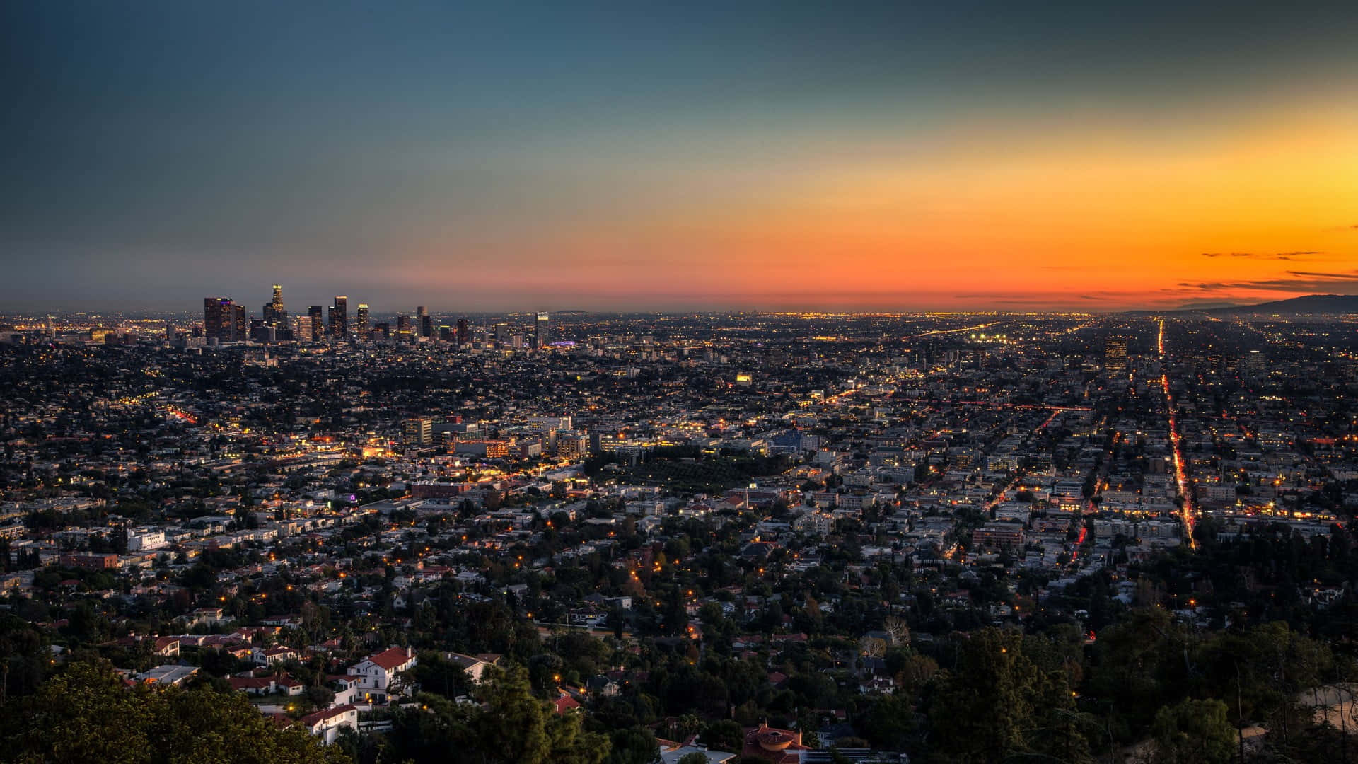 Los Angeles Skyline During Twilight Los Angeles LA Southern California Socal Sunrise wallpaper for Apple iPhone, Apple Watch, Mac, iPad and Apple Watch