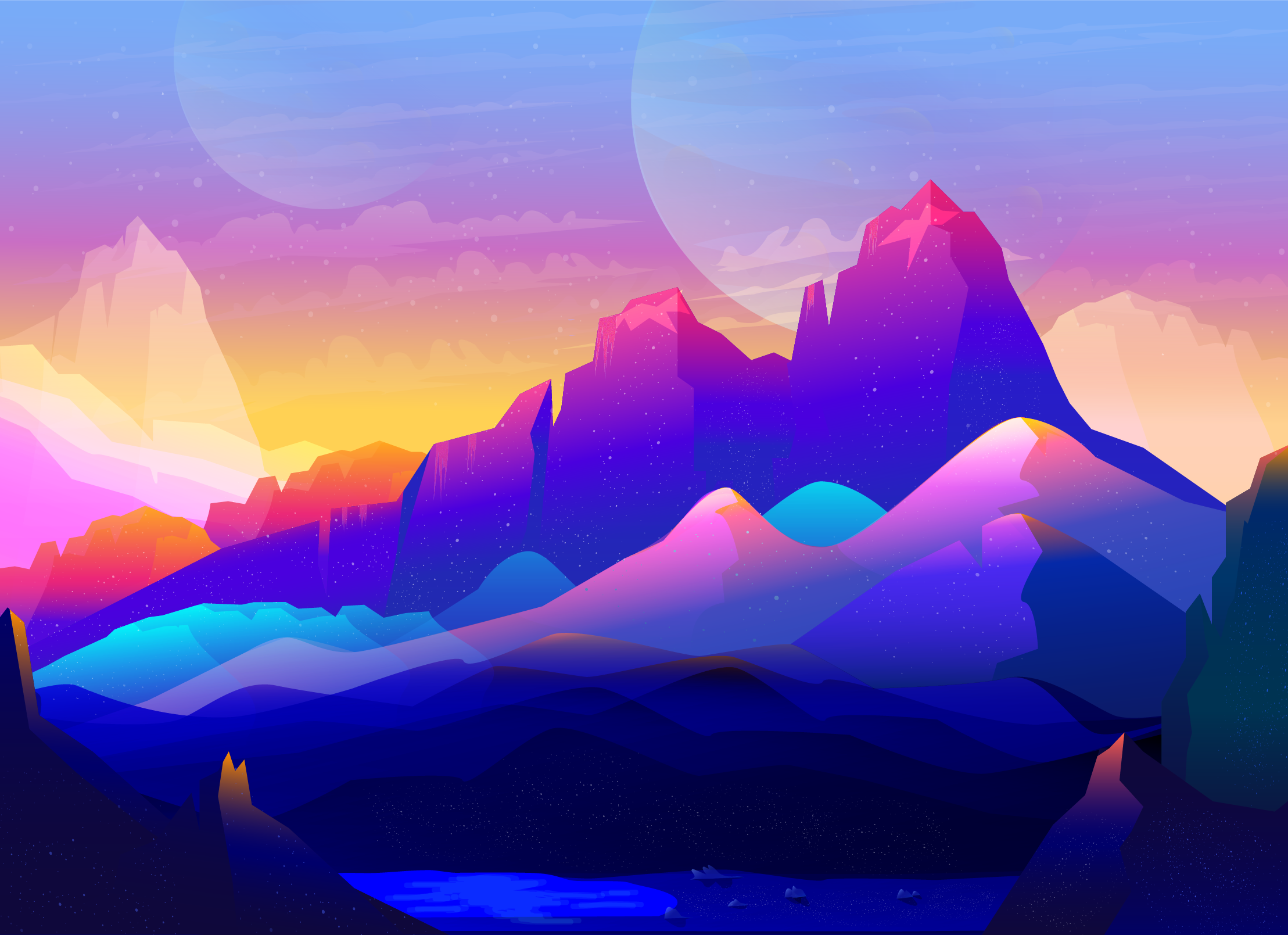 Cartoon Mountain Stars wallpaper for Apple iPhone, Mac, iPad and more