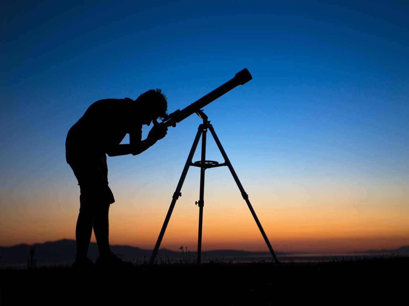 Man Using Astronomy Telescope Silhouette