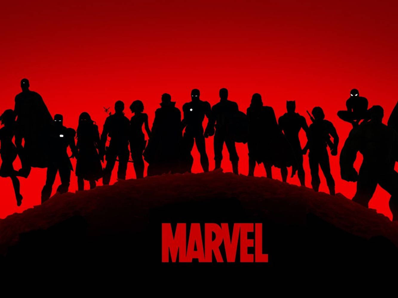 Marvel Movie Disney Avengers Red Poster Silhouette