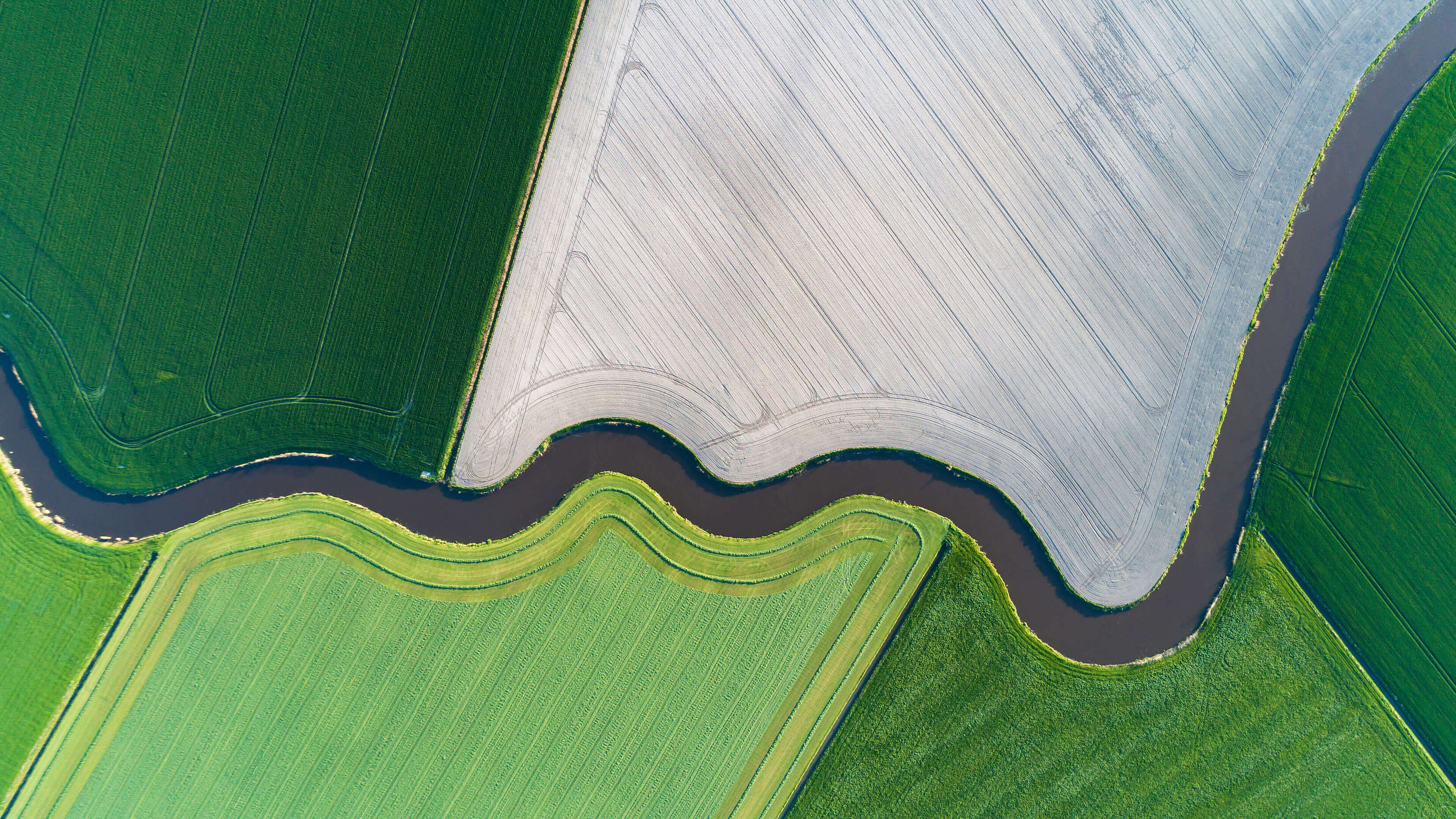 Microsoft Windows 11 Stock Aerial Farm Shot Green Grass With River wallpaper for Apple iPhone, Apple Watch, Mac, iPad and Apple Watch