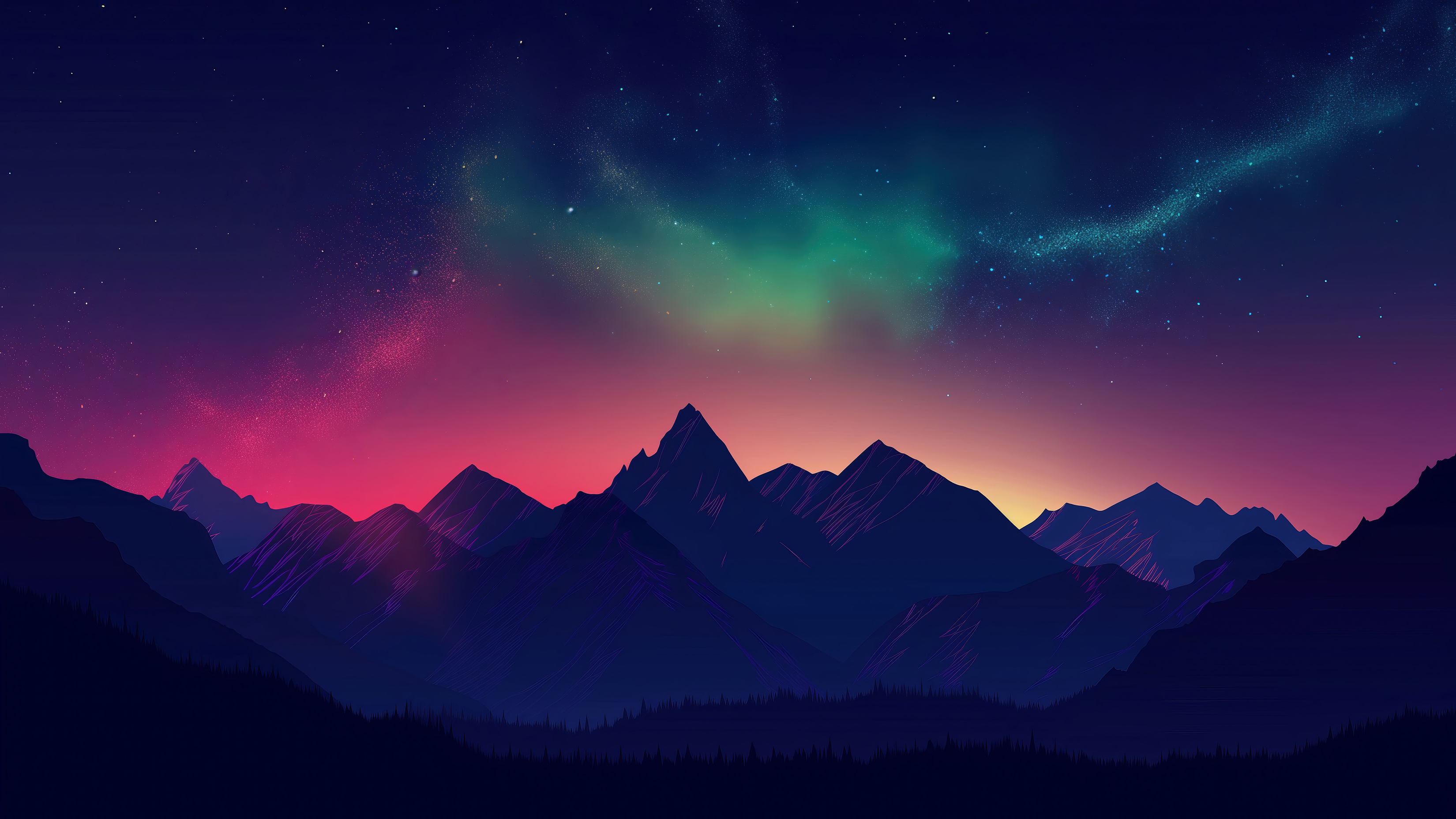 Mountain Night Aurora Borealis Digital Scenery Art 4K Wallpaper wallpaper for Apple iPhone, Apple Watch, Mac, iPad and Apple Watch