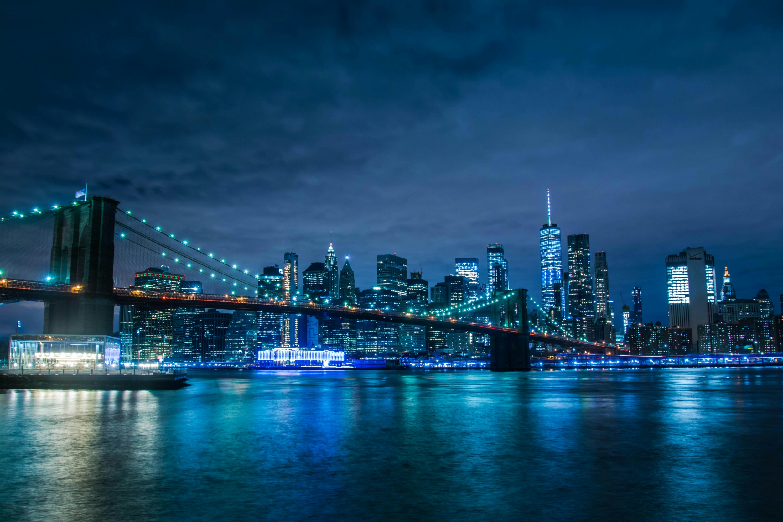 New York City Bridge Lit Up With Blue LEDs