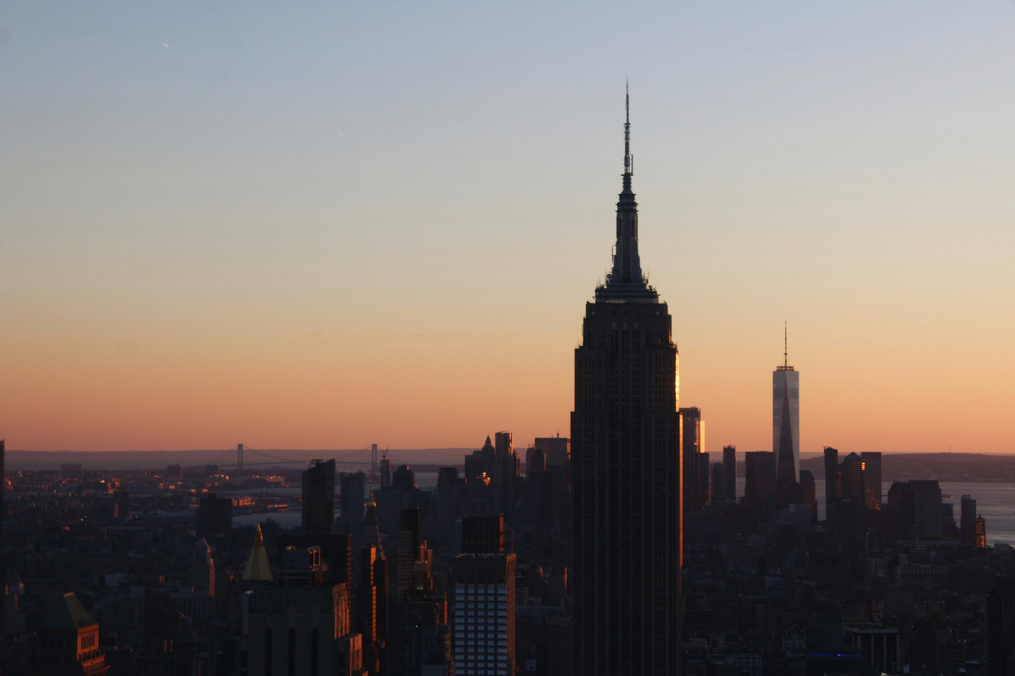 New York City Nyc At Sunset Skyscrapers Silhouette