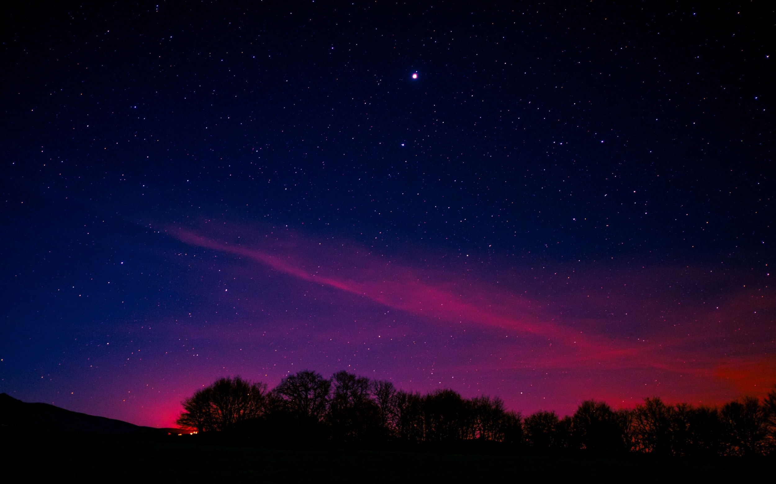 Pink Sunset Aurora With Stars