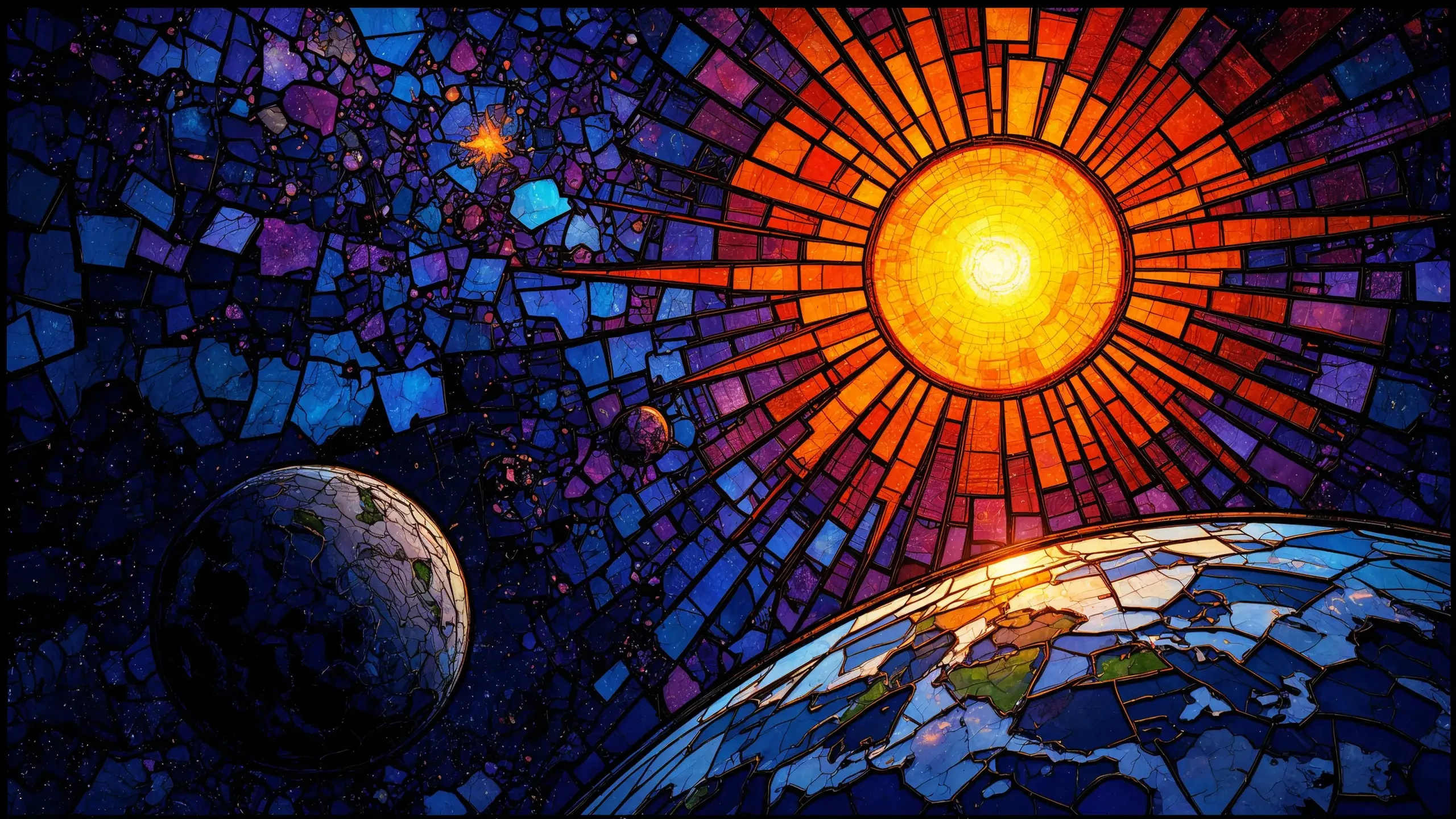 Planets Sun And Earth Stained Glass Artwork Top Rated Most Downloaded Free Download Wallpapers For MacBook Pro And MacBook Air And Microsoft Windows Desktop PCs 4K wallpaper for Apple iPhone, Apple Watch, Mac, iPad and Apple Watch