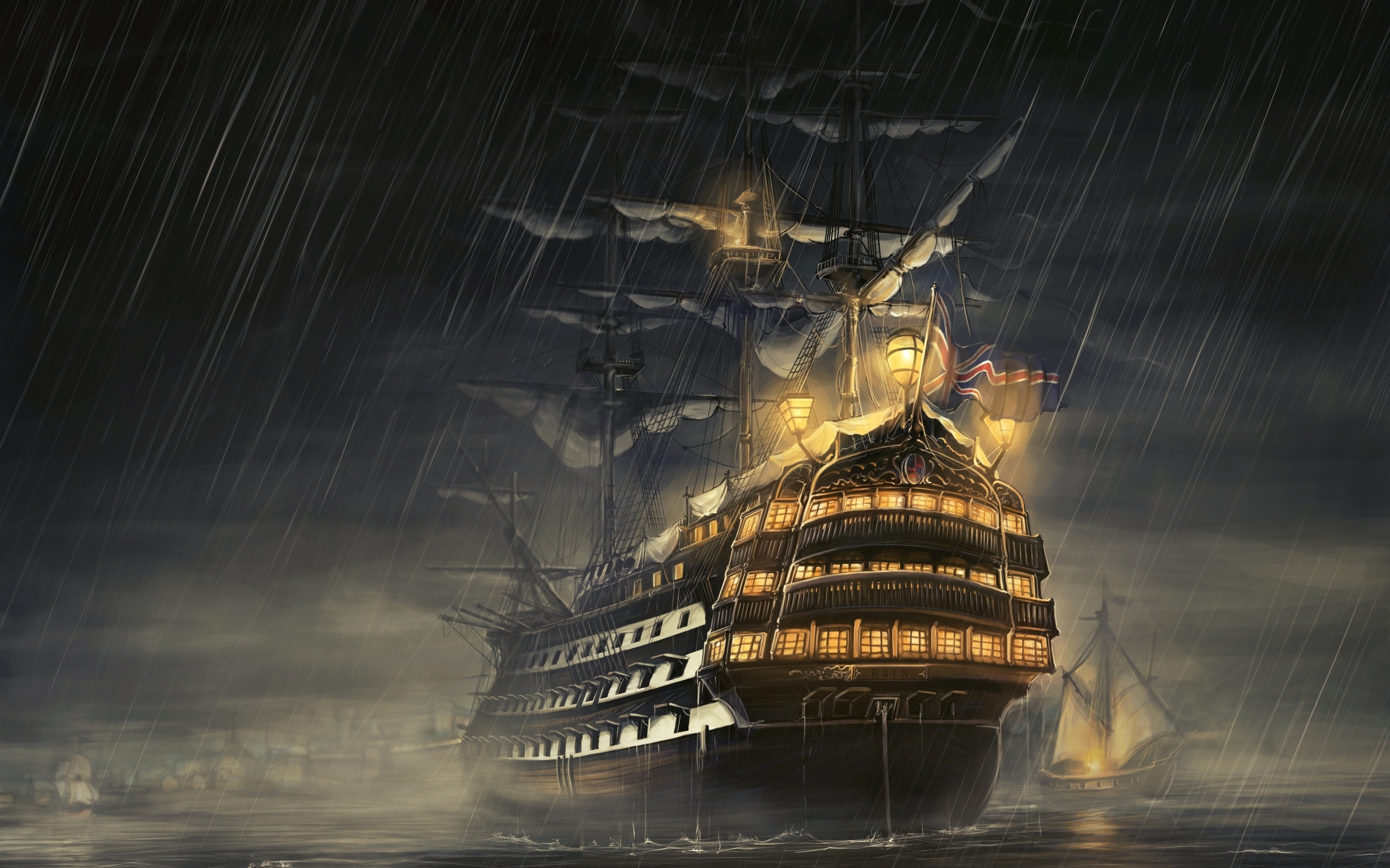 Rainy Night Old Classic Vintage Ship Sailing On The Ocean Wallpapers For Google Android