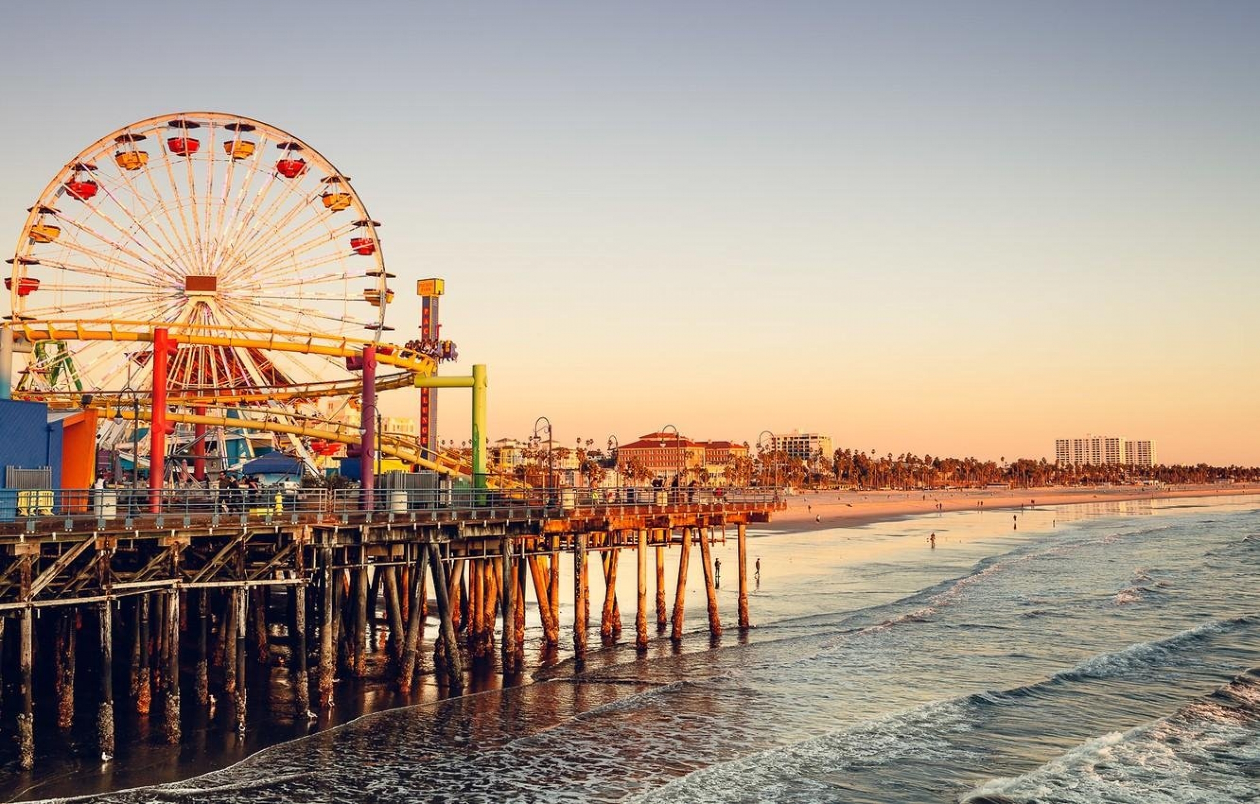 Santa Monica Pier Los Angeles United States Of America At Sunset wallpaper for Apple iPhone, Apple Watch, Mac, iPad and Apple Watch