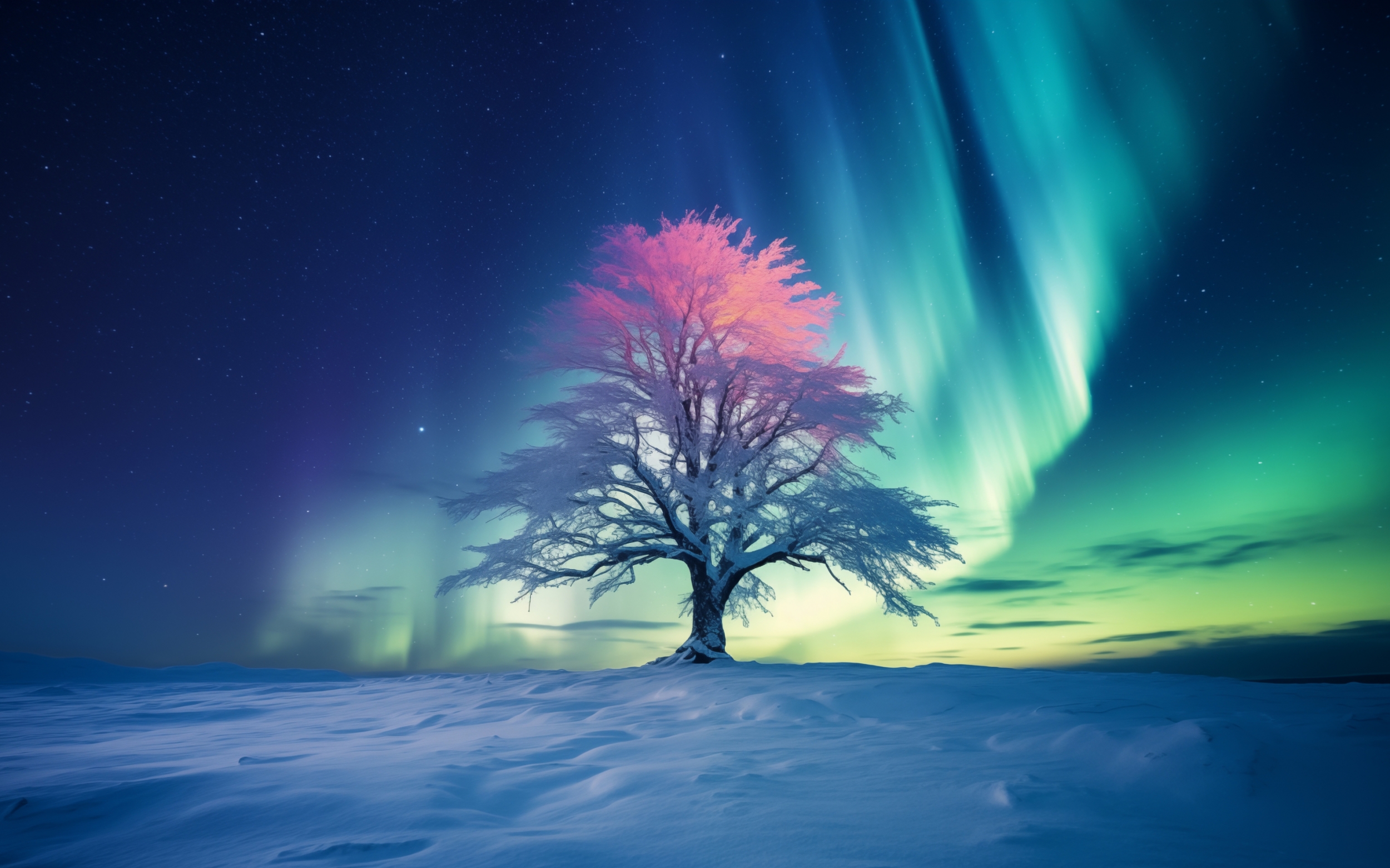 Snow Covered Trees Aurora Borealis Green 5K